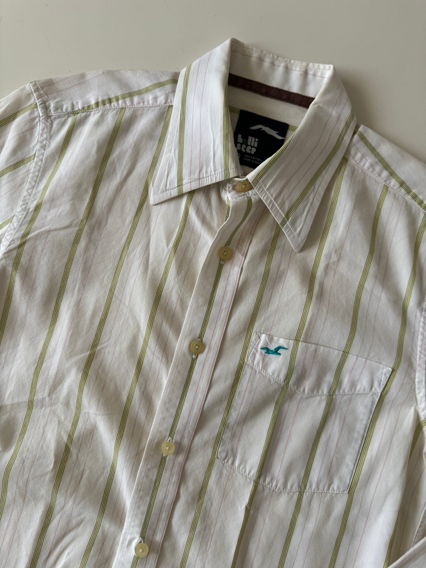Camisa de rayas beige, Talla S, Hombre