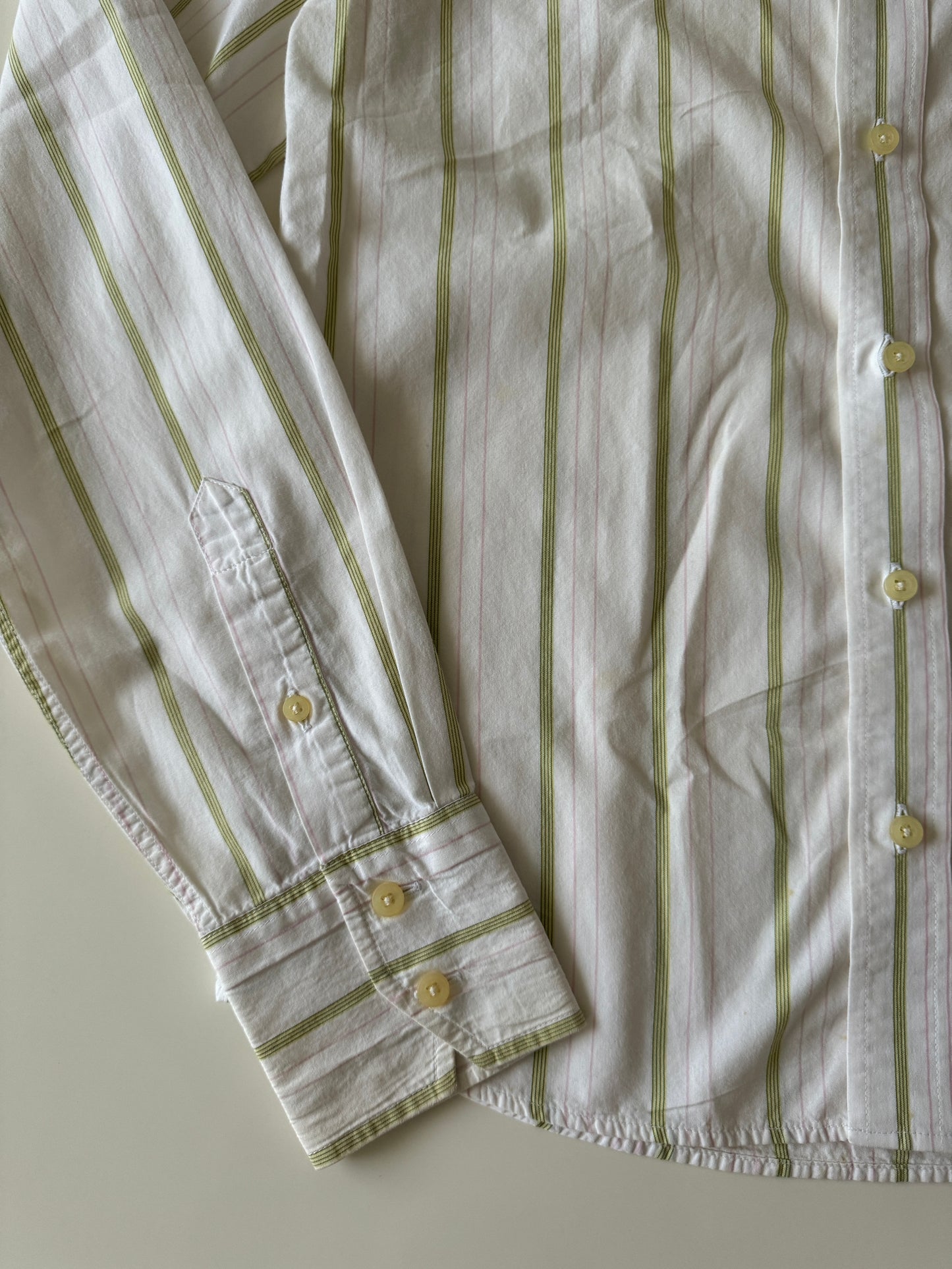 Camisa de rayas beige, Talla S, Hombre