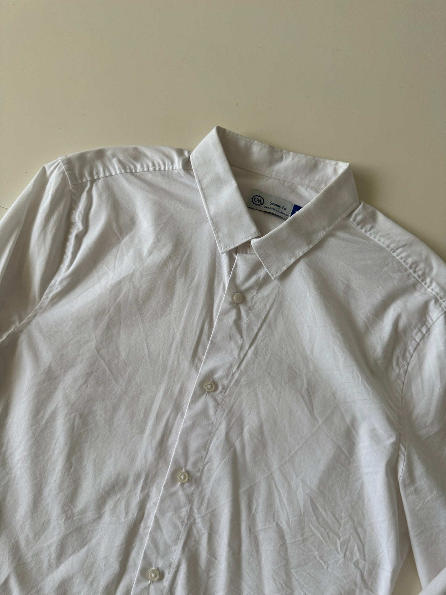 Camisa blanca de vestir, Talla S, Skinny Fit, Hombre