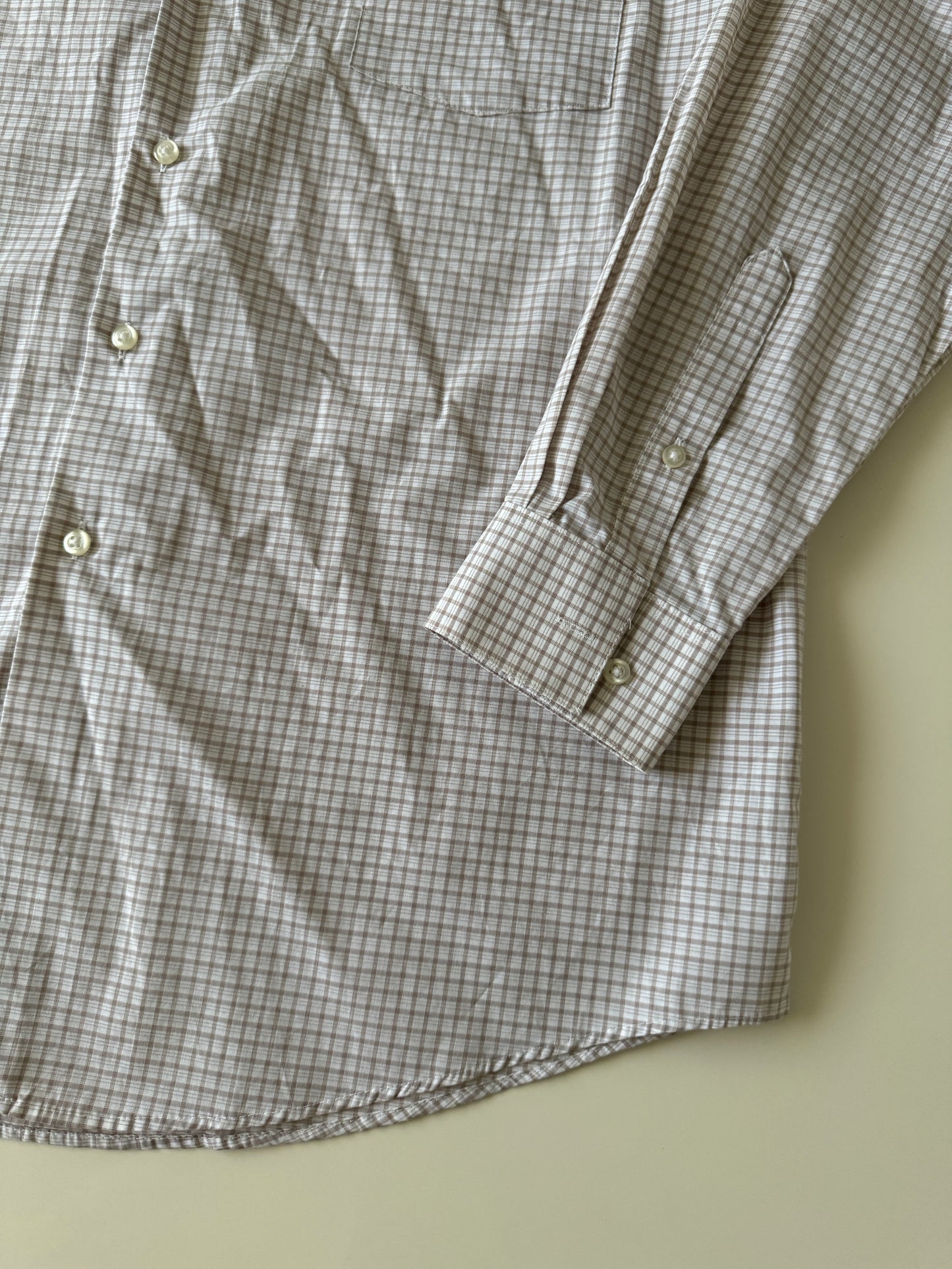 Camisa cuadros pequeños beige, Talla L, Cuello 16.5, Manga 32/33, Hombre