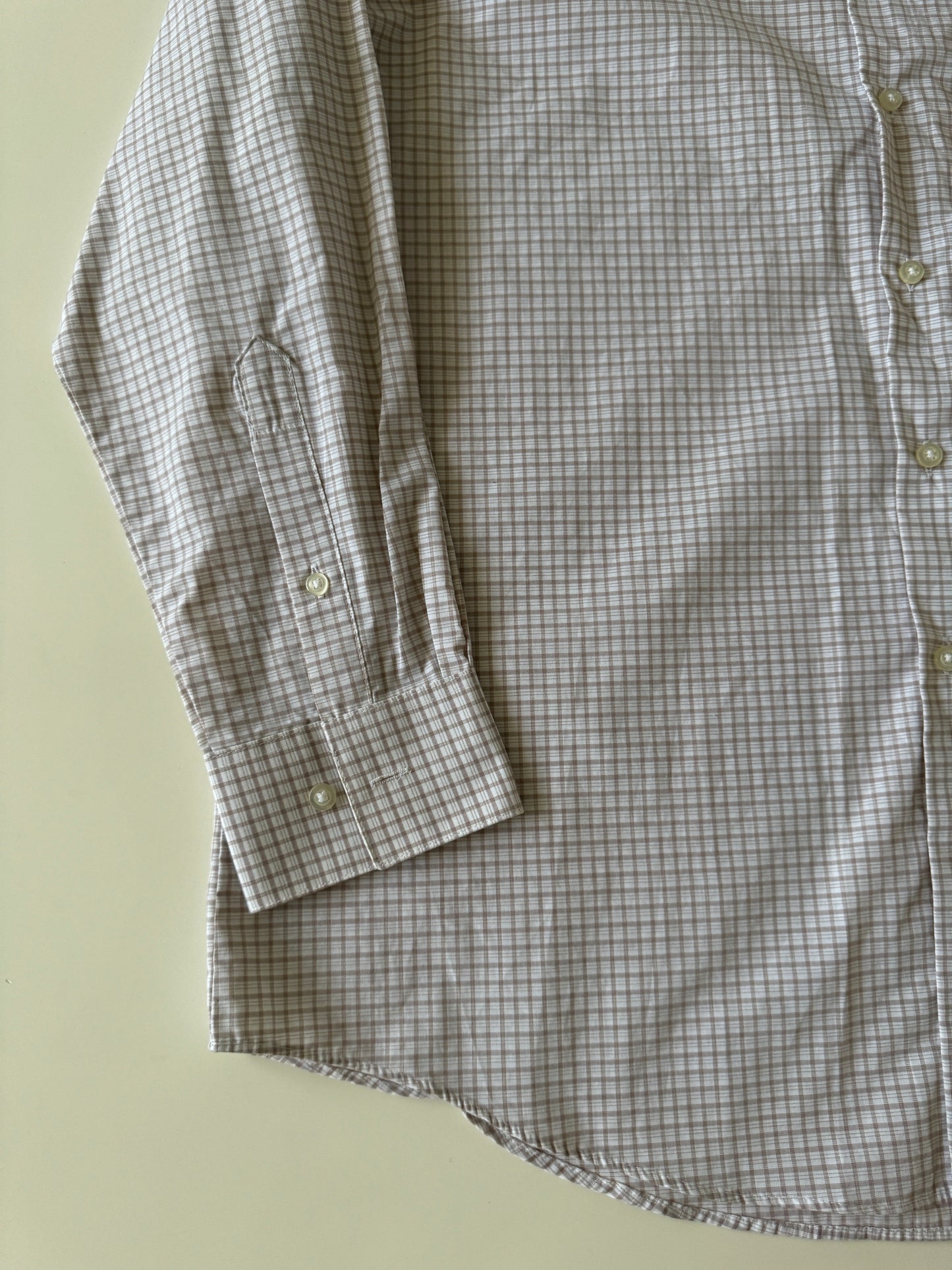 Camisa cuadros pequeños beige, Talla L, Cuello 16.5, Manga 32/33, Hombre