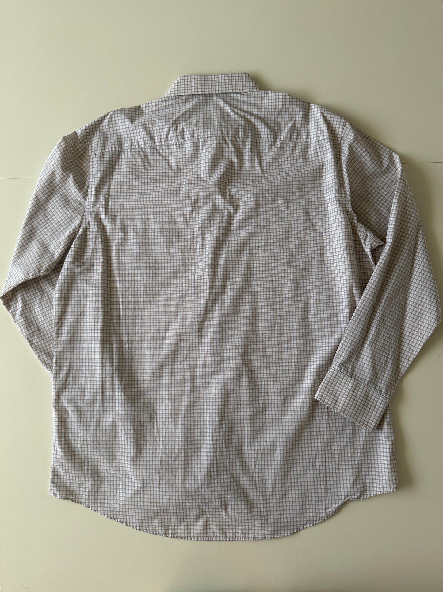 Camisa cuadros pequeños beige, Talla L, Cuello 16.5, Manga 32/33, Hombre