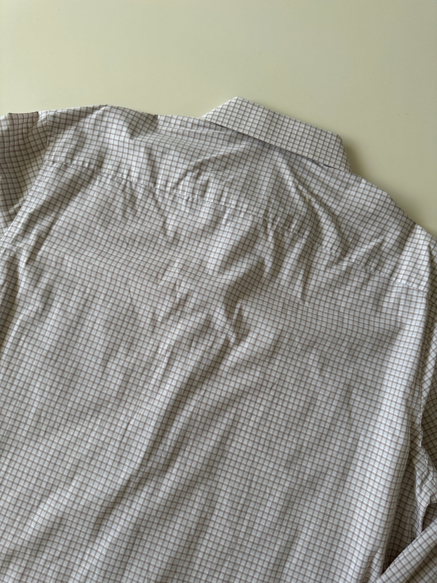 Camisa cuadros pequeños beige, Talla L, Cuello 16.5, Manga 32/33, Hombre