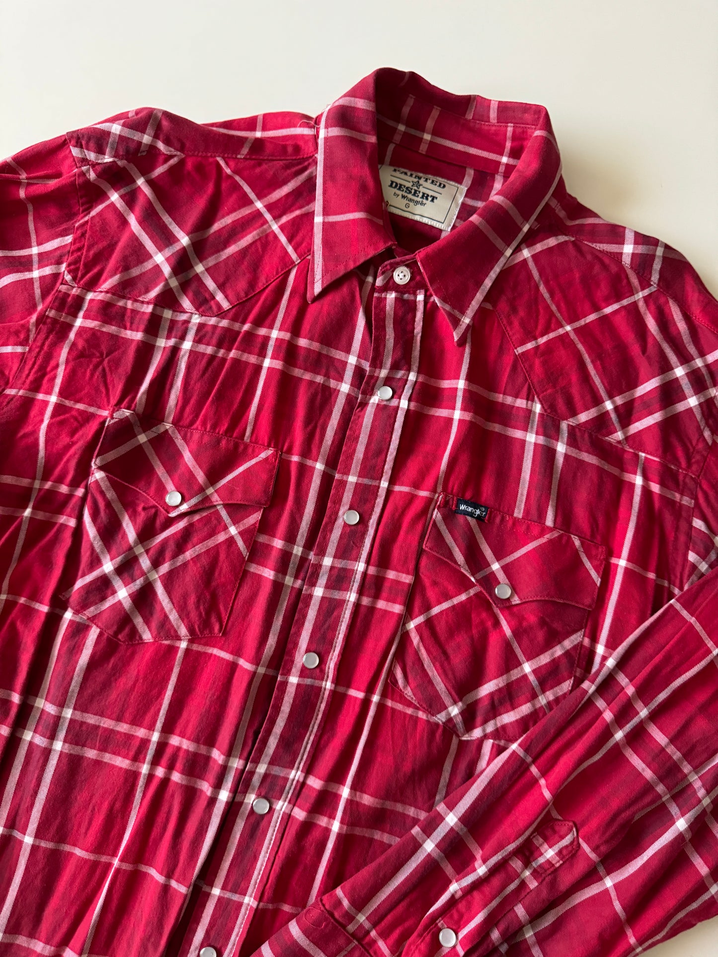 Camisa vaquera de cuadros roja, Talla L, Hombre