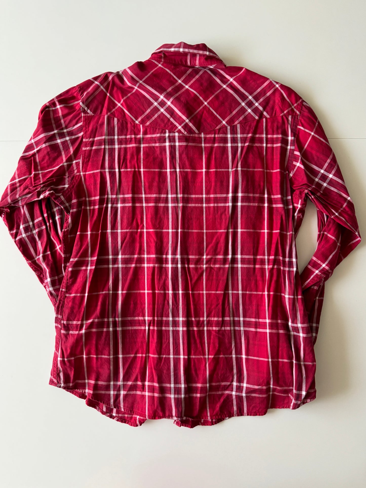 Camisa vaquera de cuadros roja, Talla L, Hombre