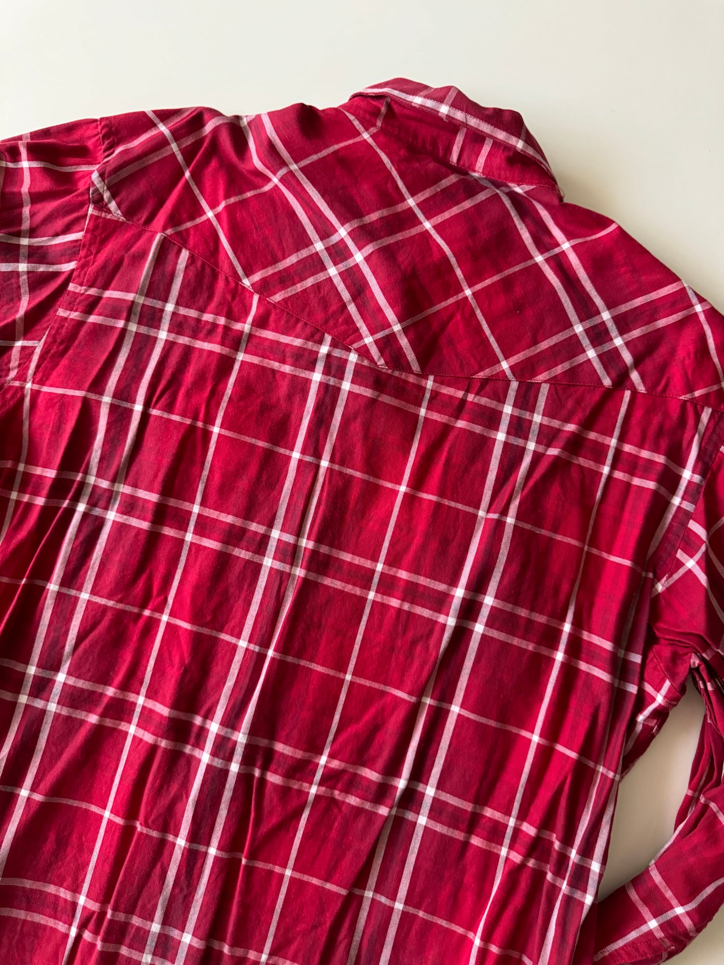 Camisa vaquera de cuadros roja, Talla L, Hombre