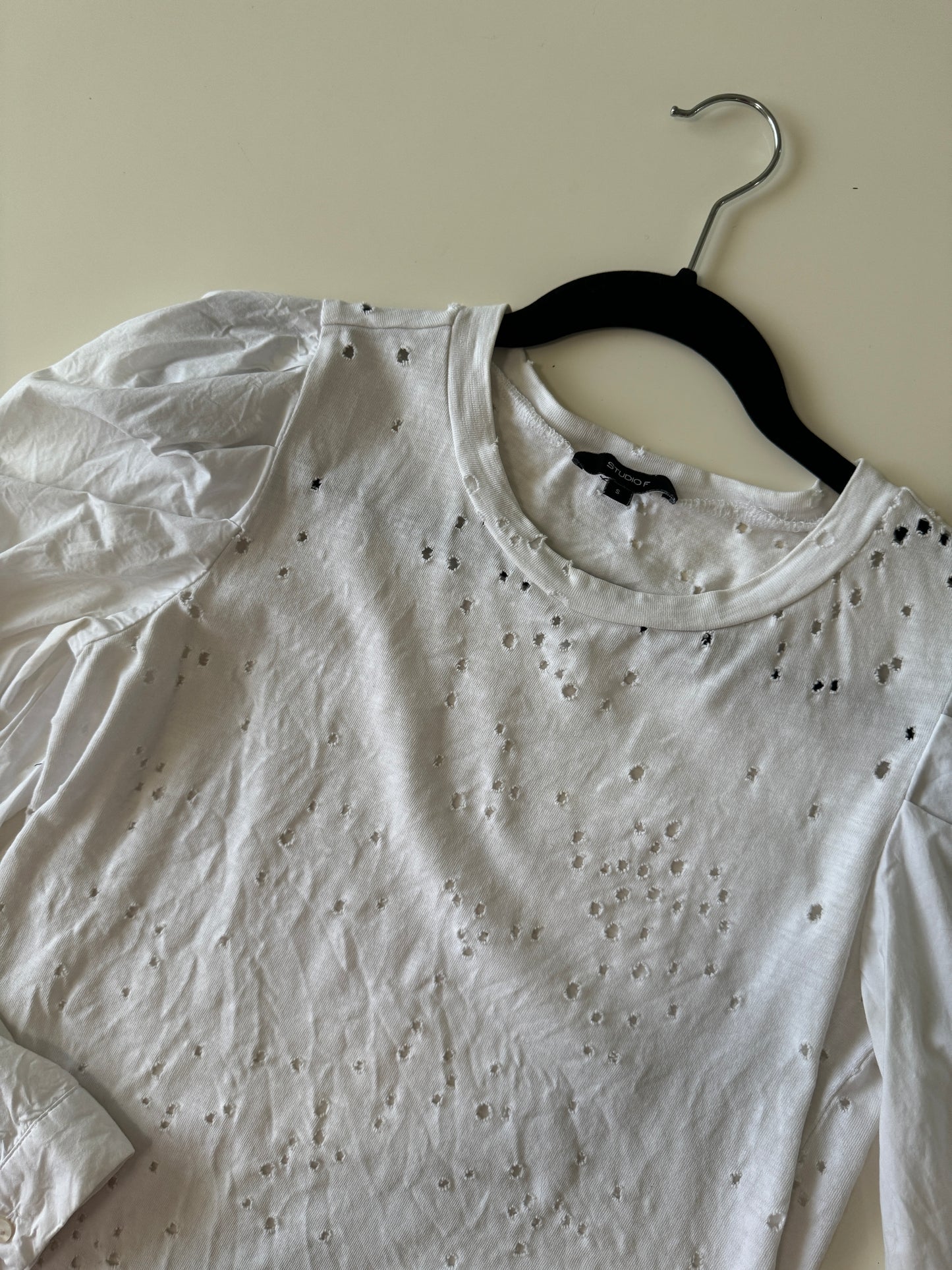 Camisa blanca distress, Talla S, Mujer