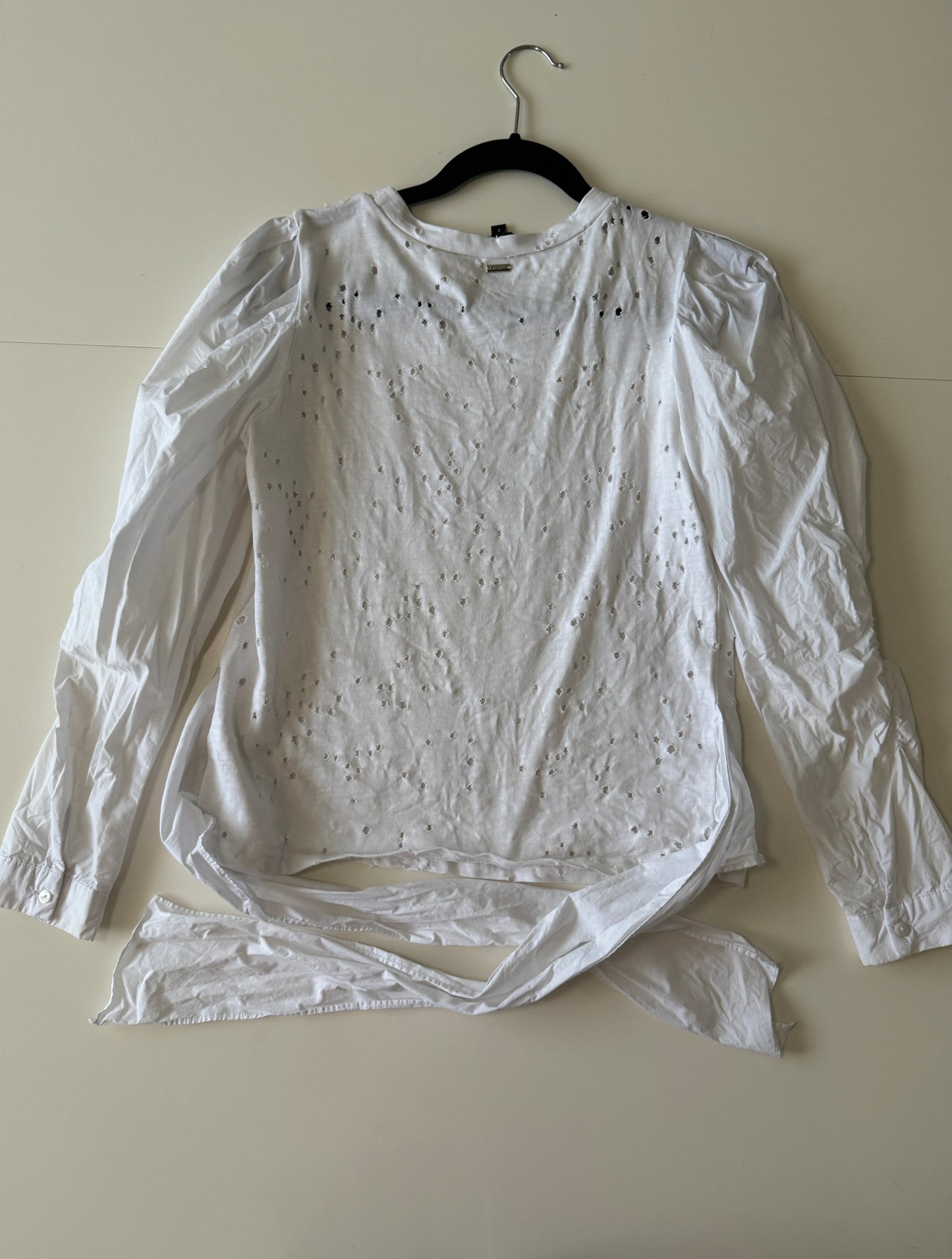 Camisa blanca distress, Talla S, Mujer
