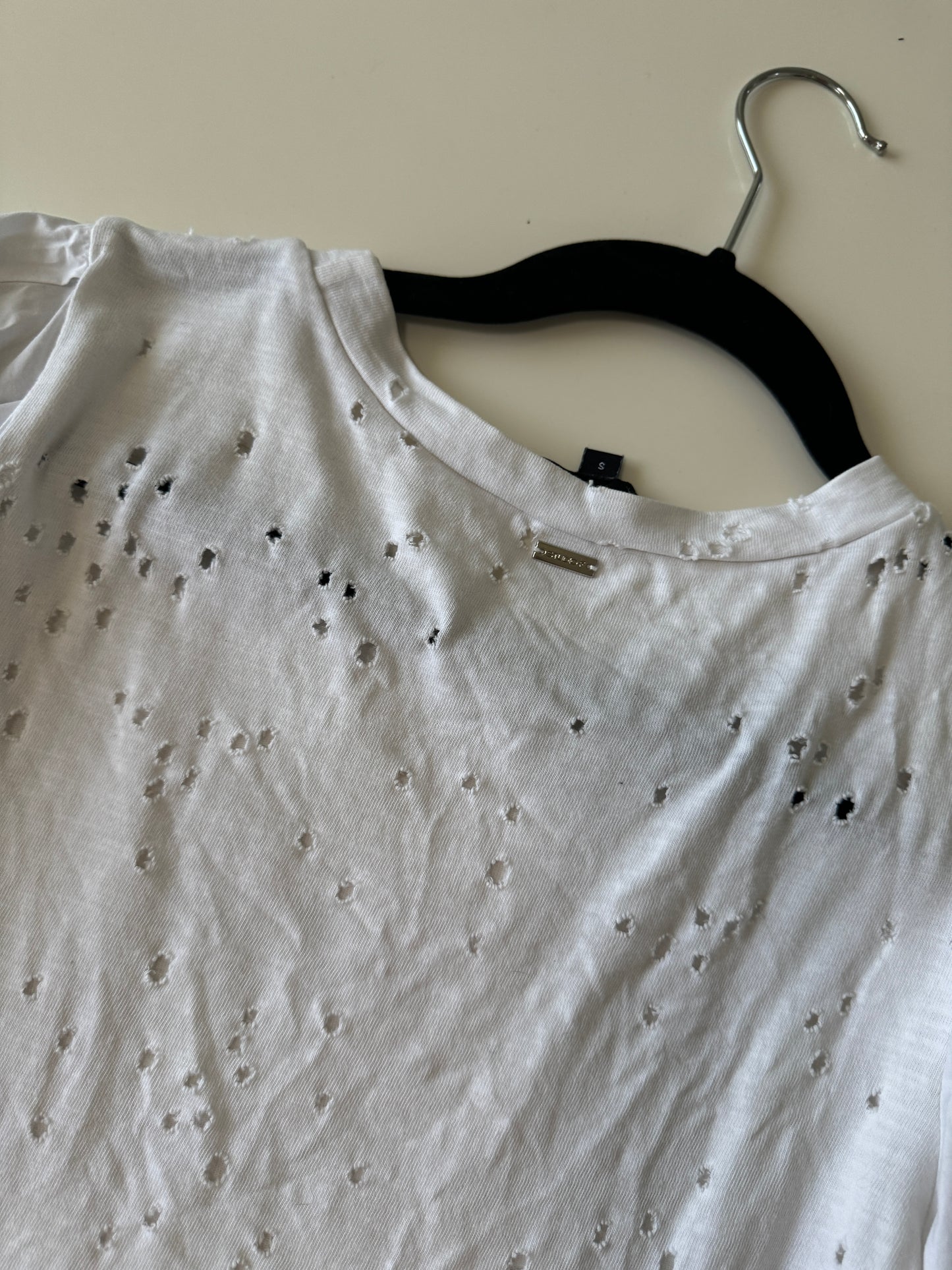 Camisa blanca distress, Talla S, Mujer
