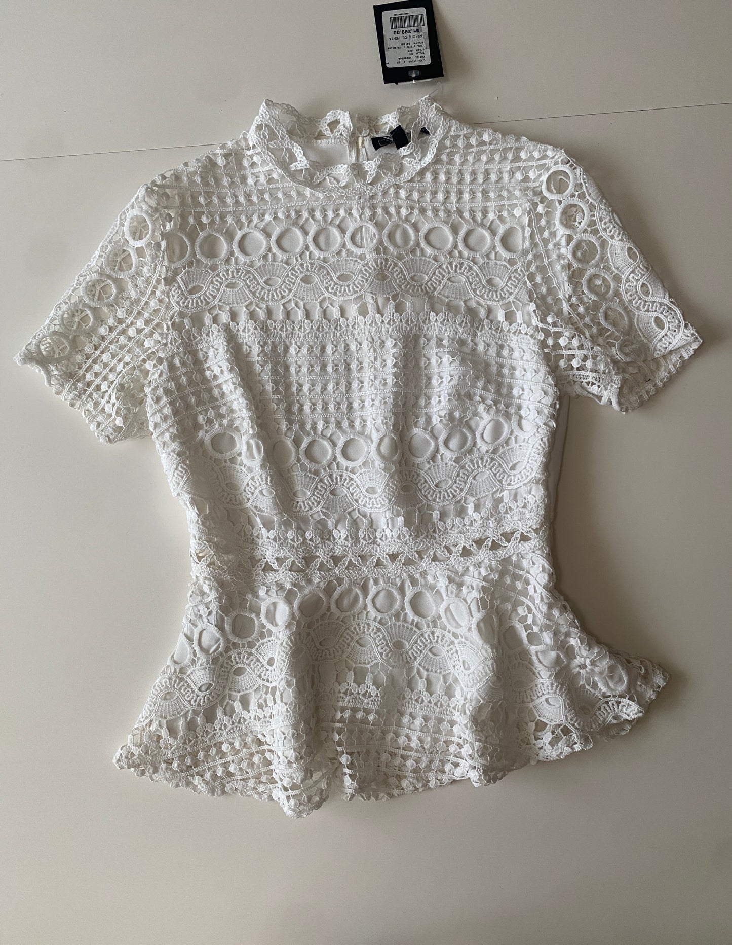 Blusa de encaje blanca, Talla S, Mujer