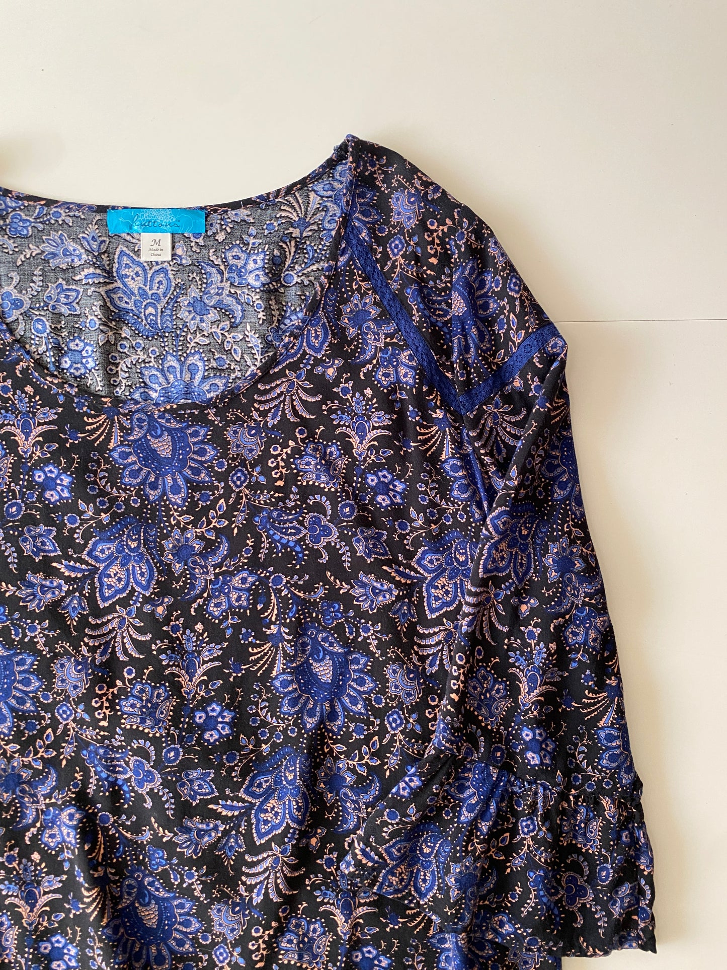 Blusa estampada azul, Talla M, Mujer