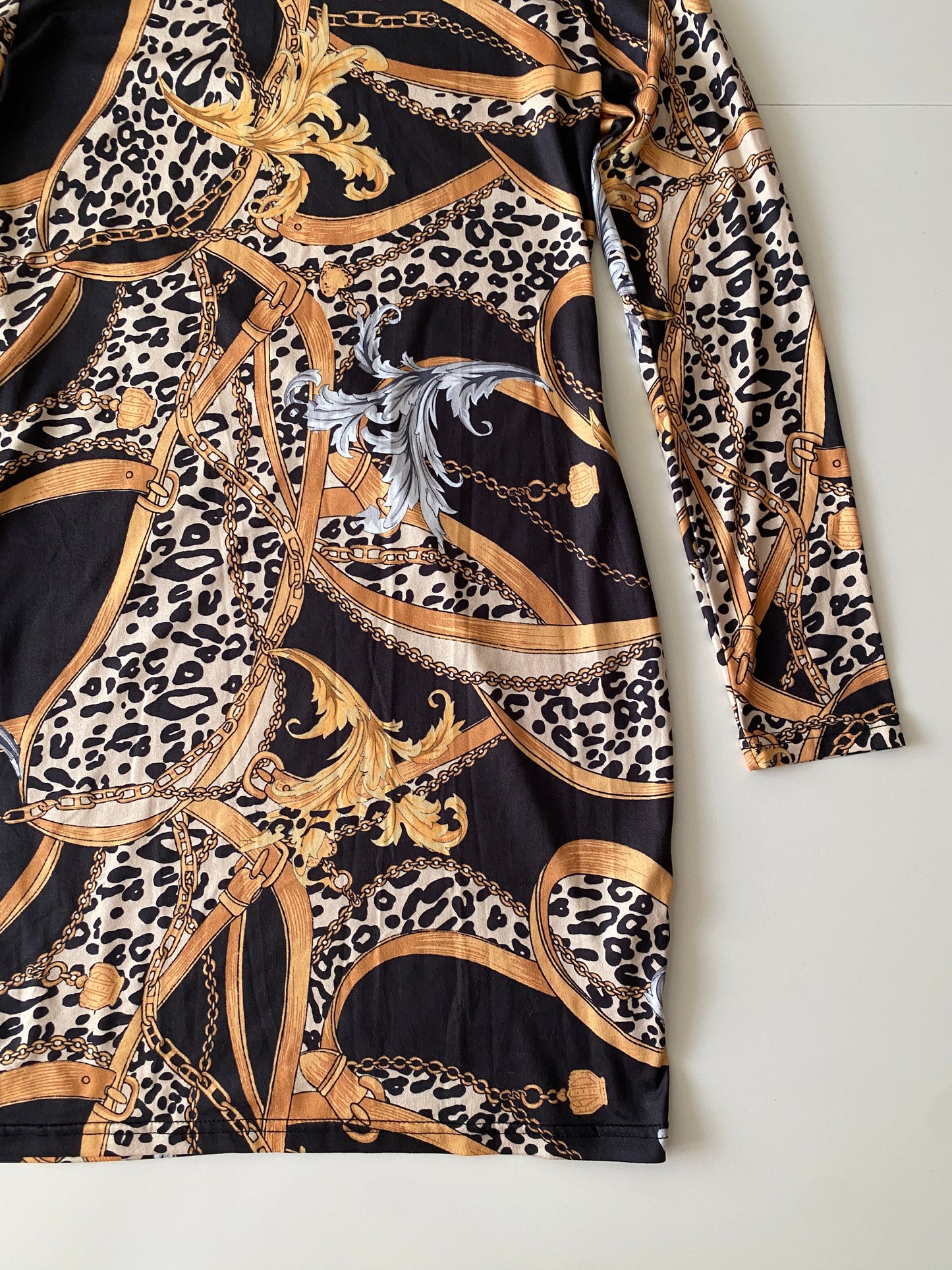 Vestido estampado negro, Talla M, Mujer