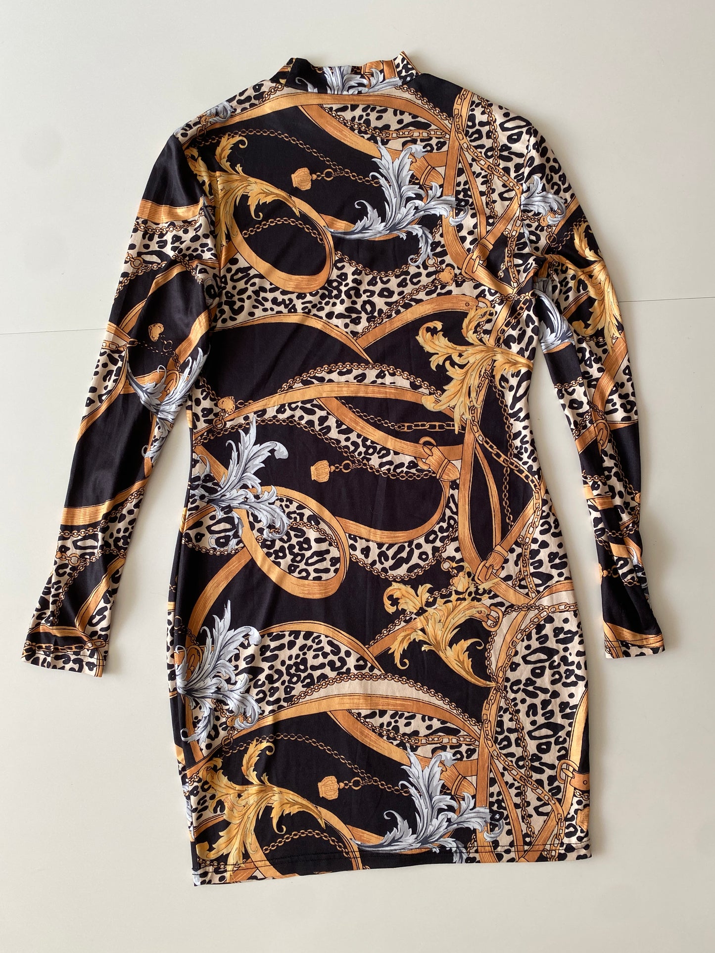 Vestido estampado negro, Talla M, Mujer