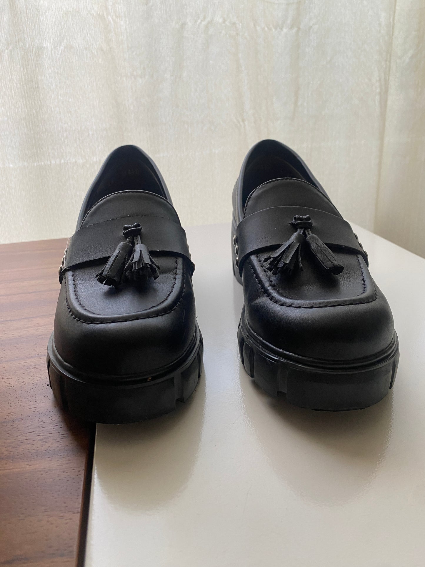 Mocasines con borlas negros, Talla 24Mx, Mujer