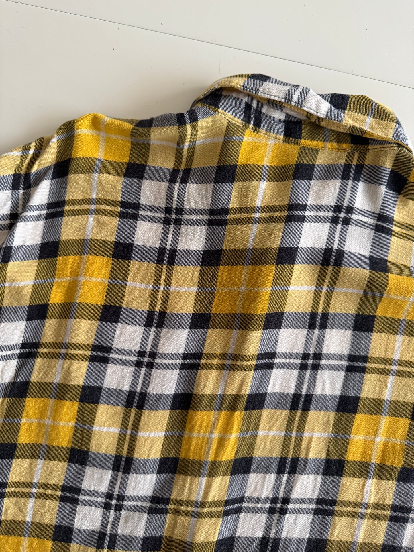 Camisa de cuadros amarilla, Talla S, Mujer, Cuidado con el perro