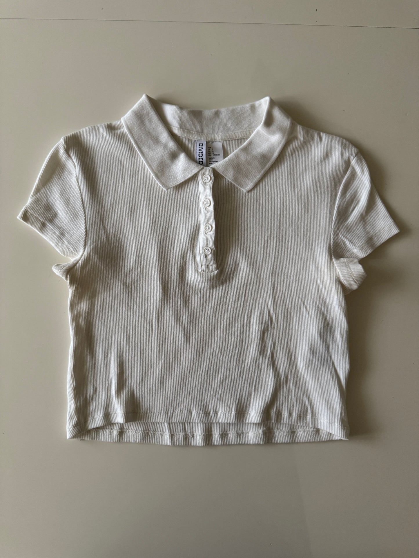 Crop blanco tejido, estilo polo, Talla L, Divided H&M, Mujer