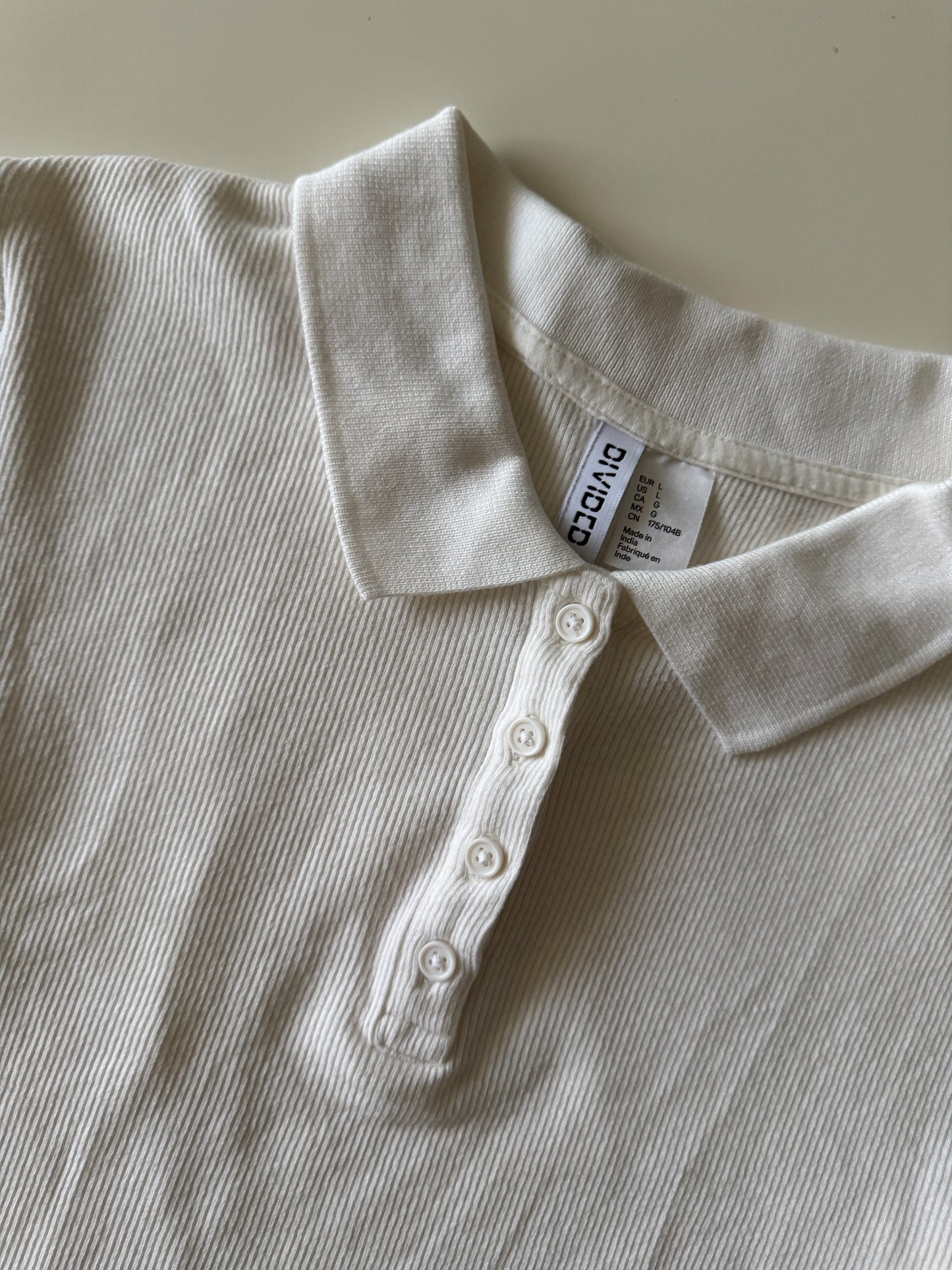 Crop blanco tejido, estilo polo, Talla L, Divided H&M, Mujer