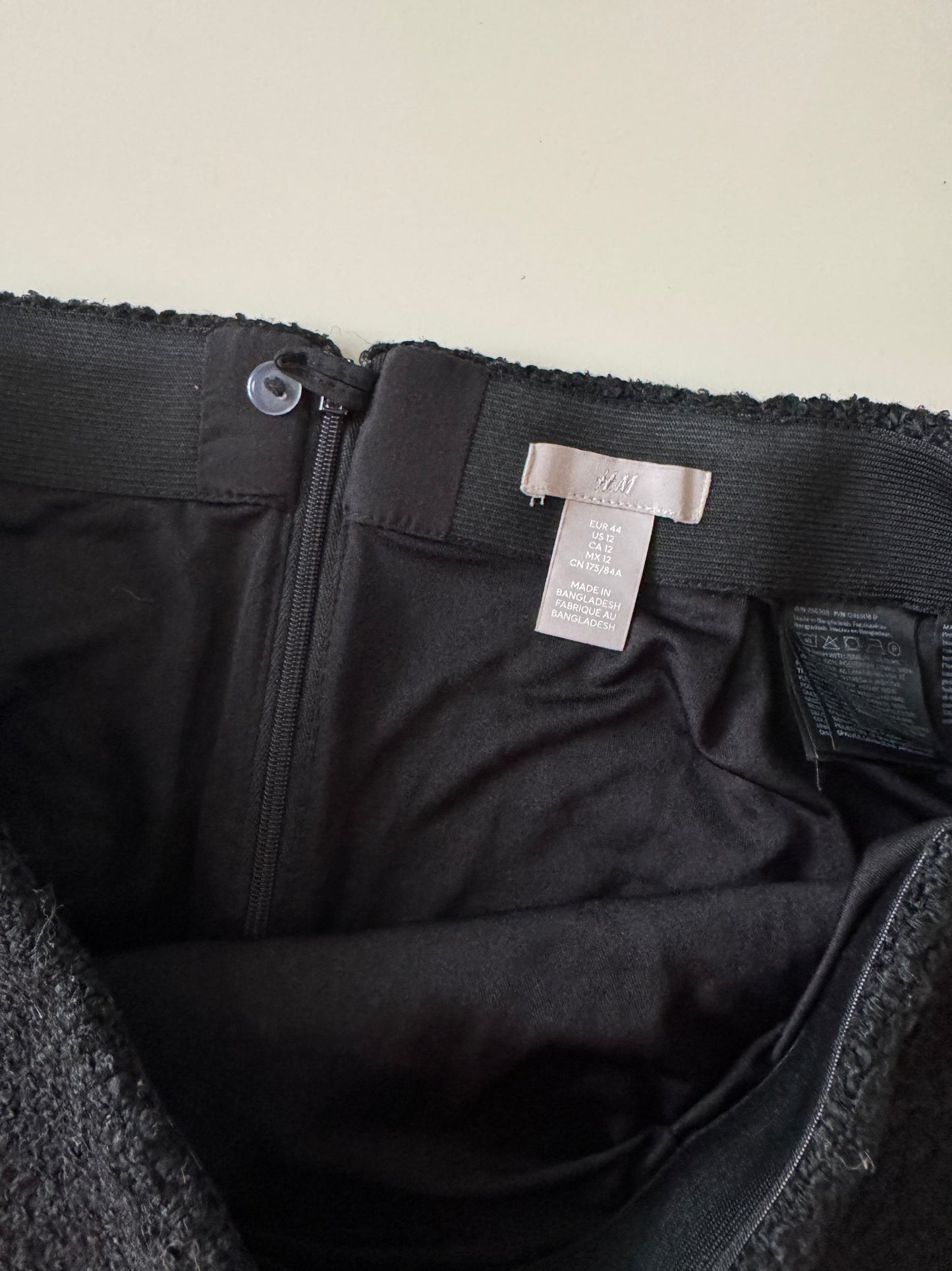Mini falda negra de tweed, Talla 12Mx, 12Usa, H&M, Mujer