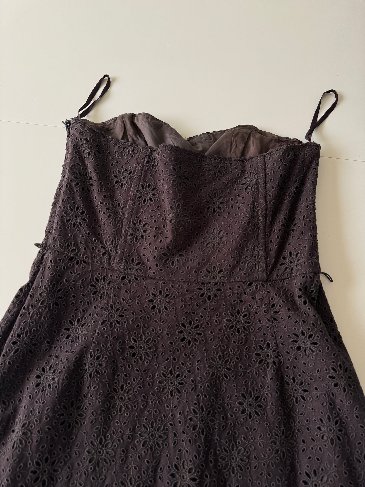 Vestido cafe strapless, Talla 8, M, Mujer