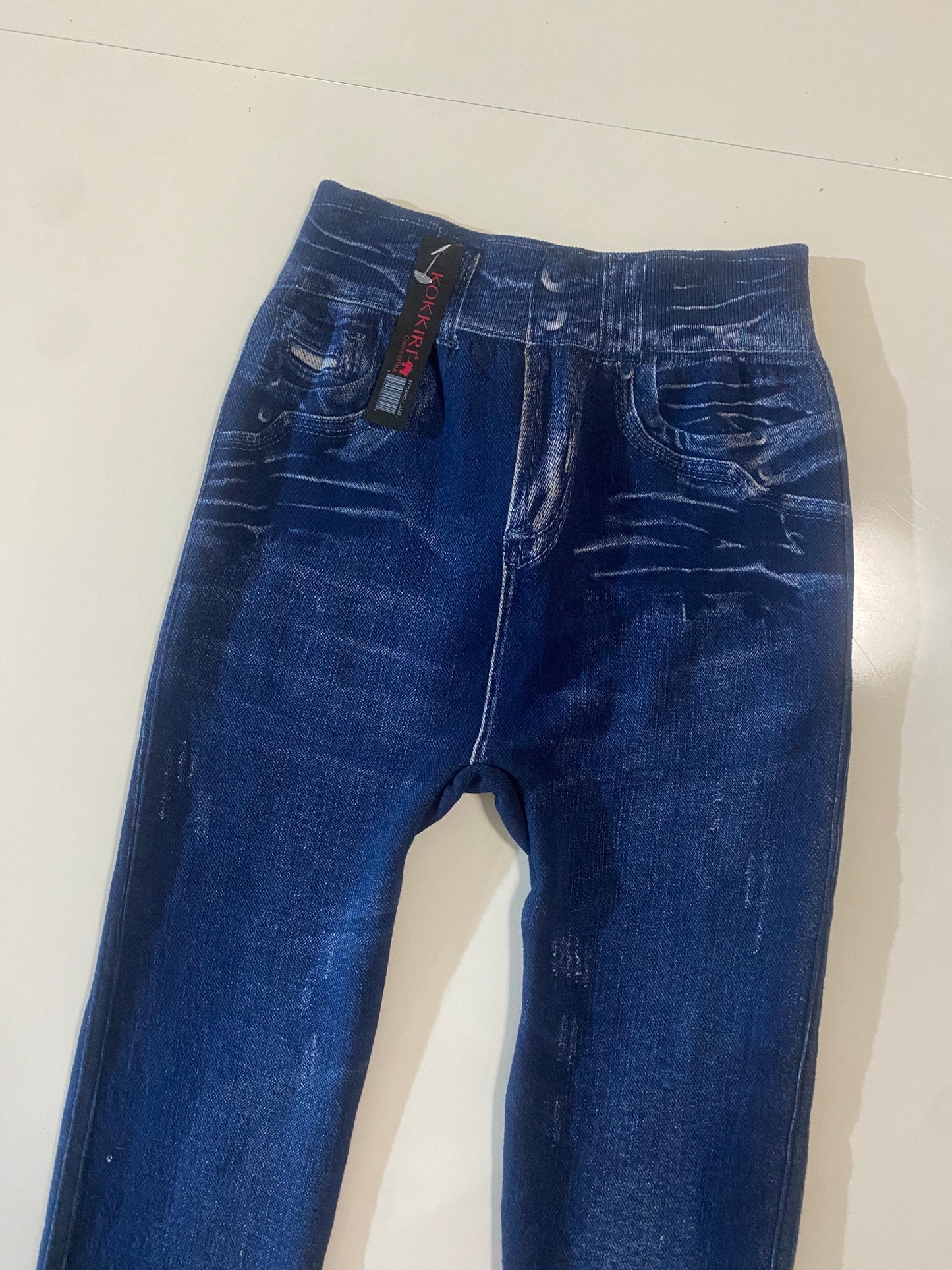 Leggins simulacion de jeans, afelpados, Talla S, Mujer