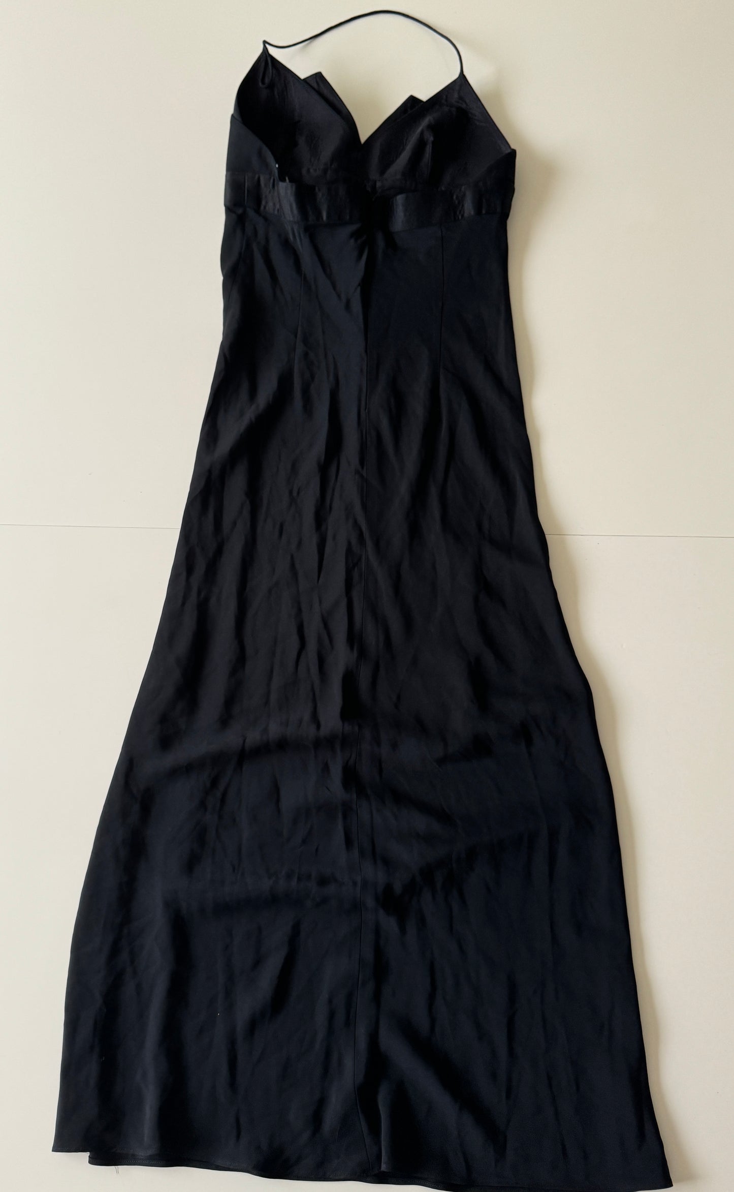 Vestido fiesta negro con cinturon decorado, Talla 2, S, Mujer