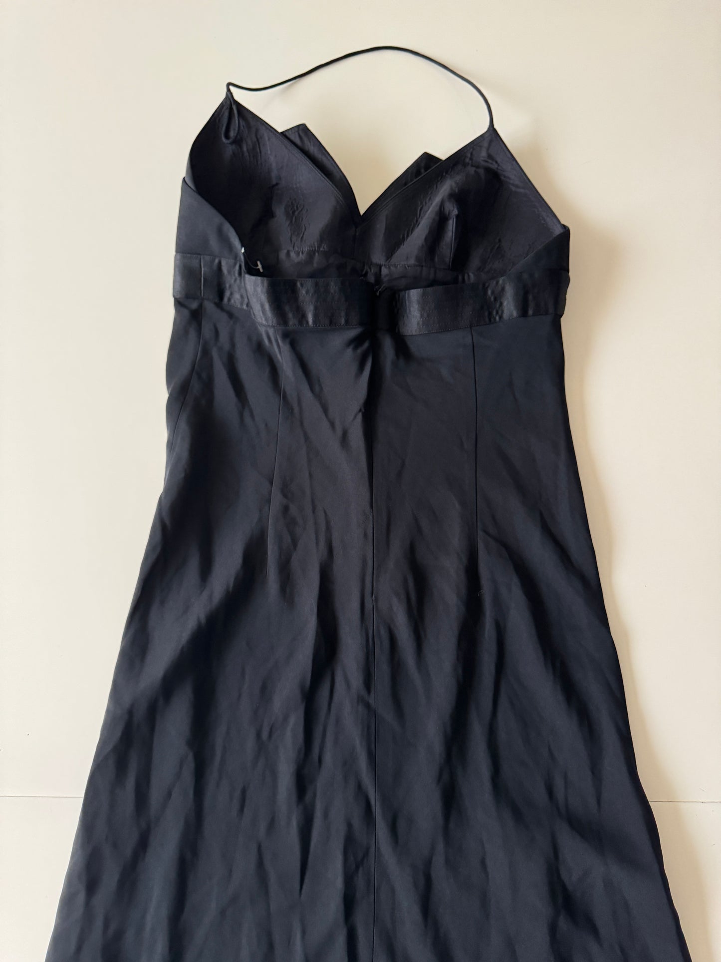 Vestido fiesta negro con cinturon decorado, Talla 2, S, Mujer