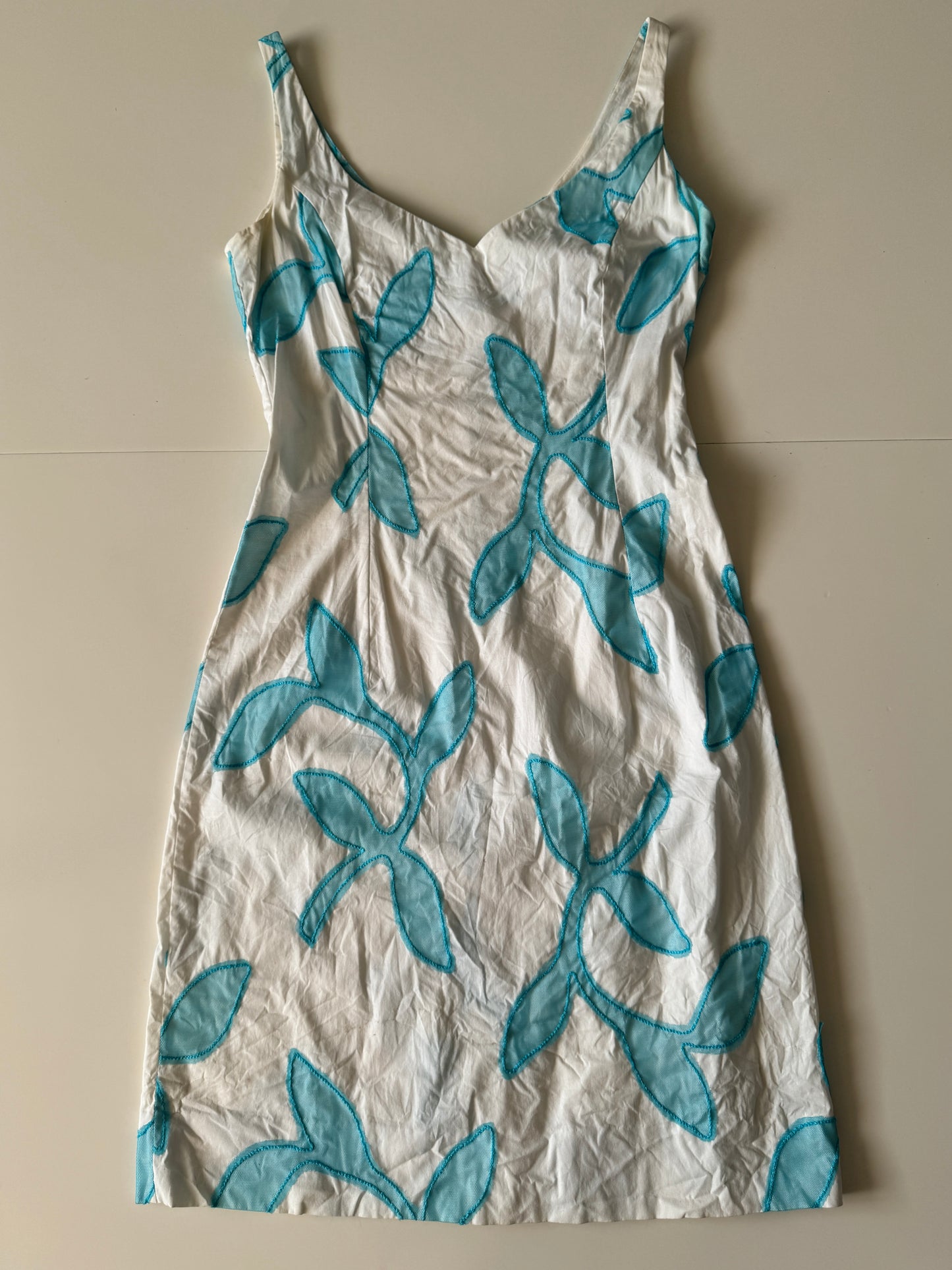 Vestido blanco con flores de tul, Talla 42 It, S, Mujer