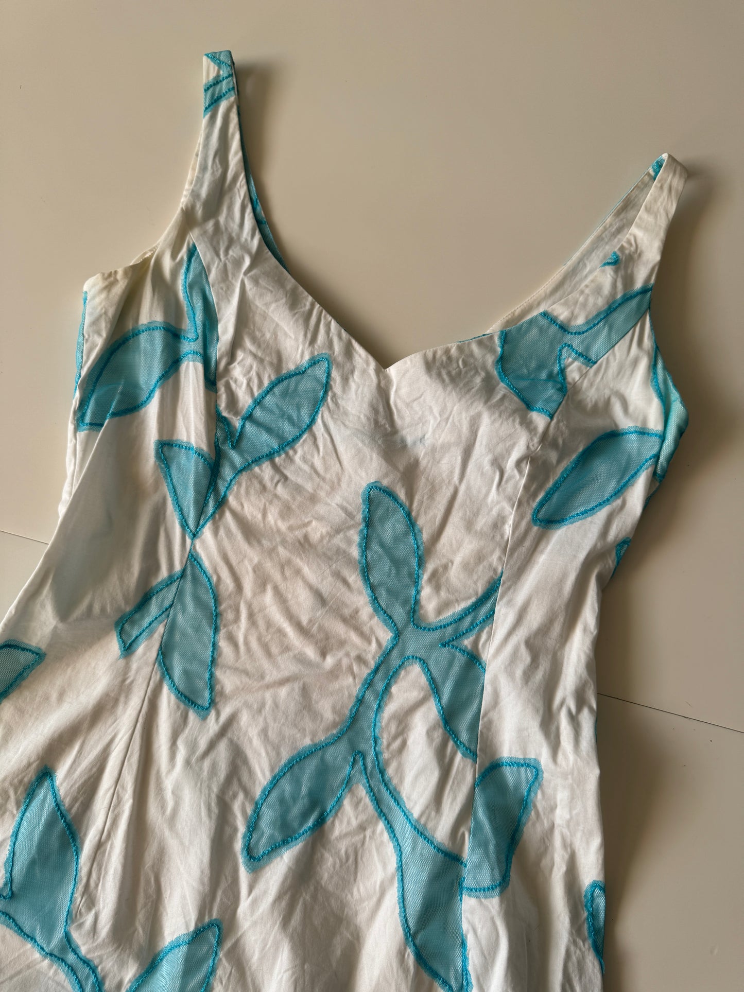 Vestido blanco con flores de tul, Talla 42 It, S, Mujer