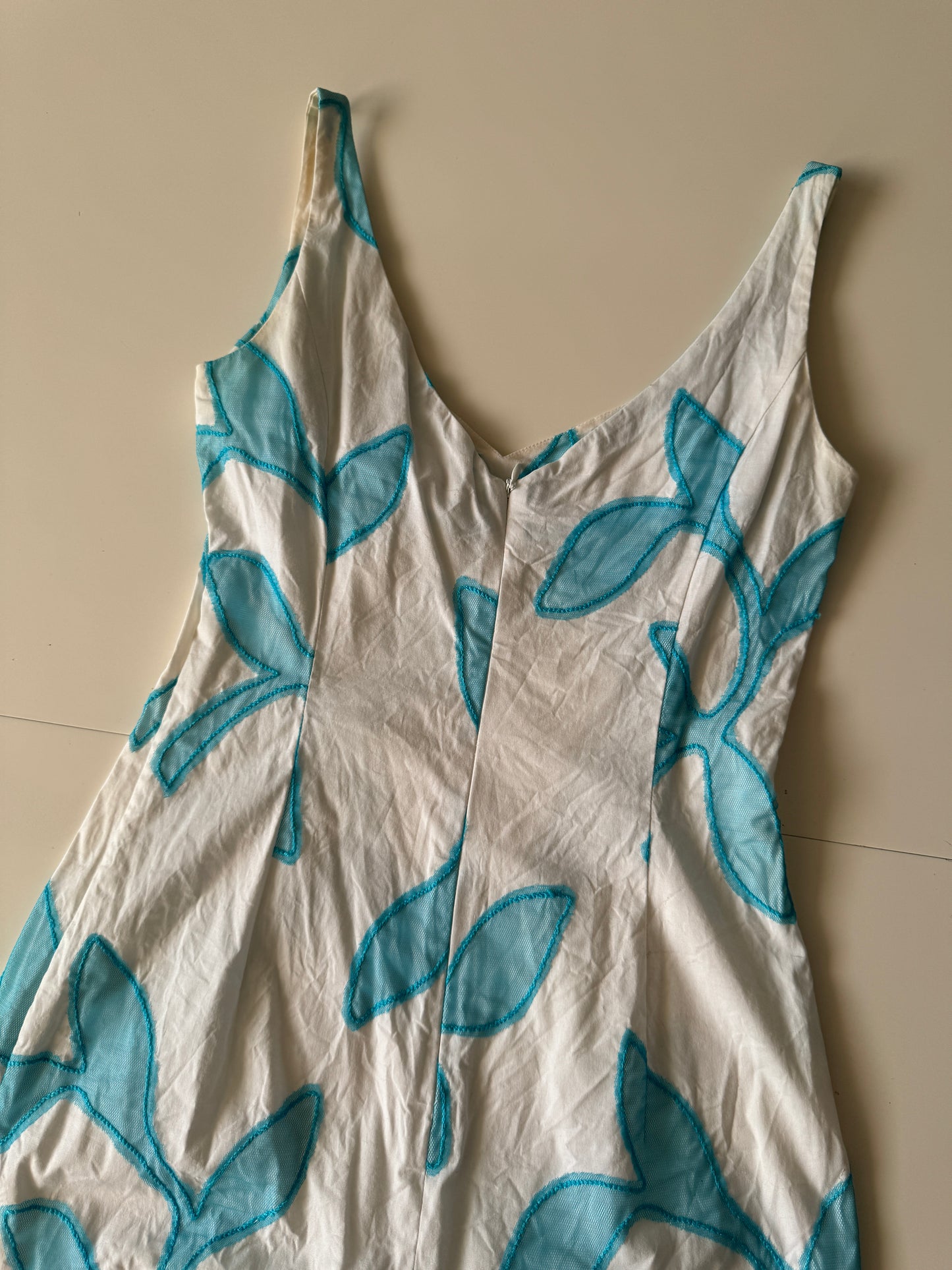 Vestido blanco con flores de tul, Talla 42 It, S, Mujer