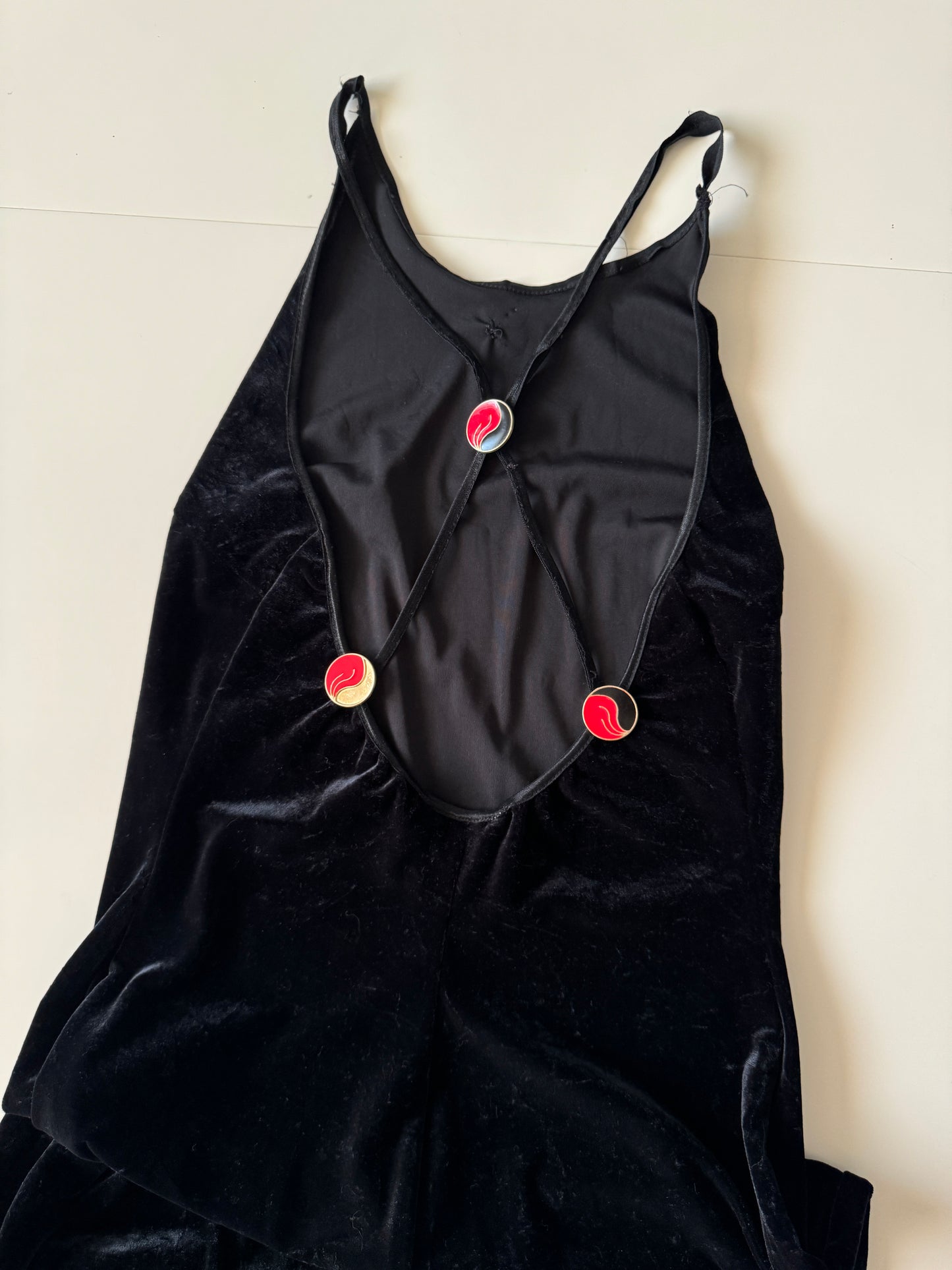 Vestido halter de terciopelo negro, Talla S/M Stretch, Mujer
