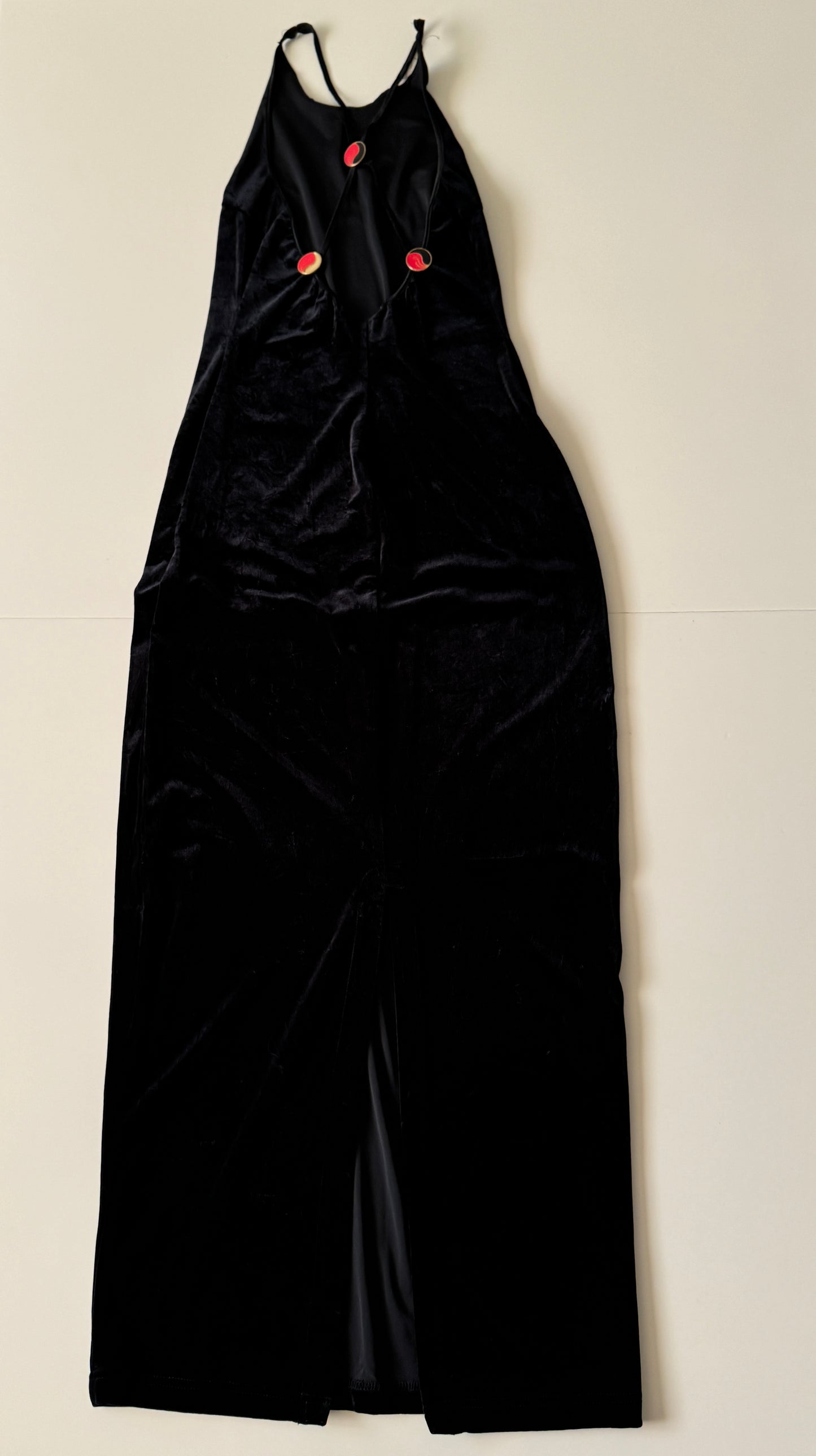 Vestido halter de terciopelo negro, Talla S/M Stretch, Mujer