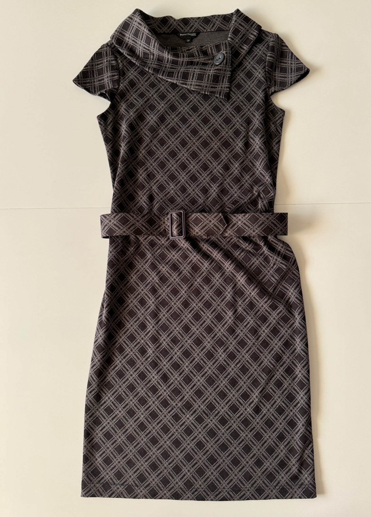 Vestido cafe, corte retro, Talla S, Mujer