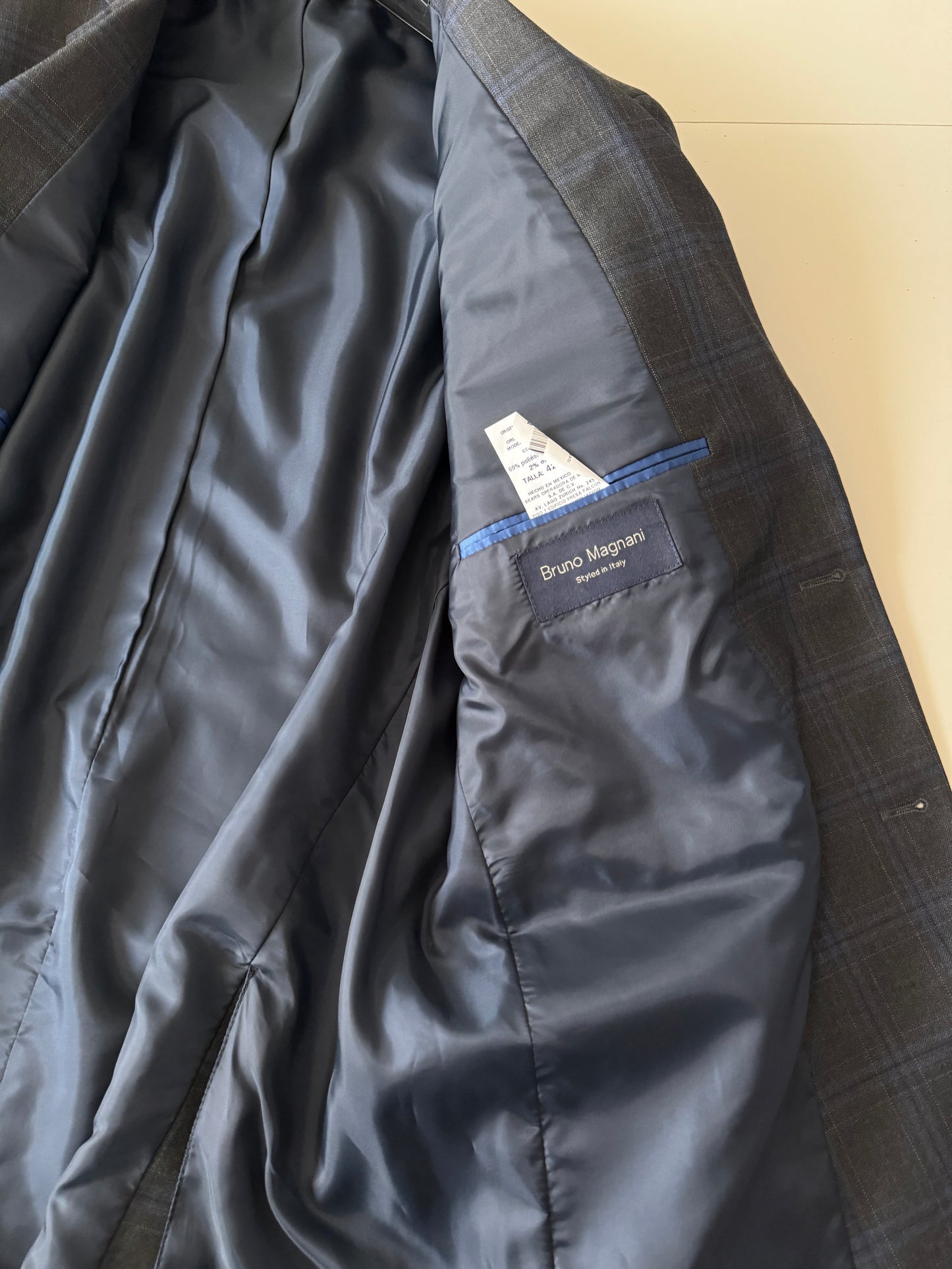 Blazer de cuadros gris, Talla 42R, L, Hombre
