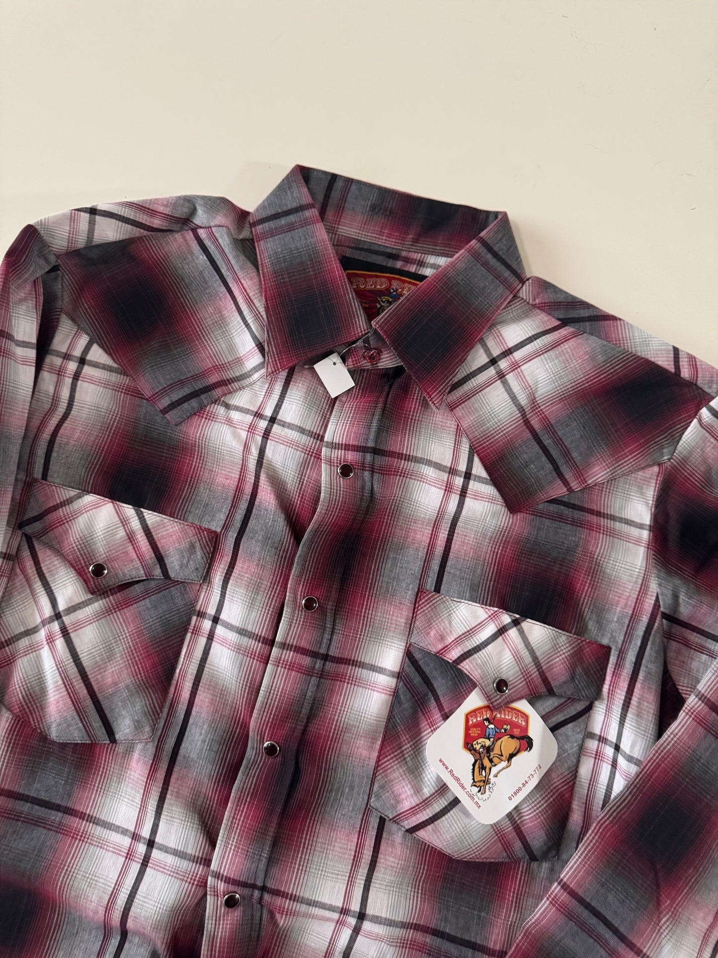 Camisa vaquera roja con gris, Talla L, Hombre, Red Rider