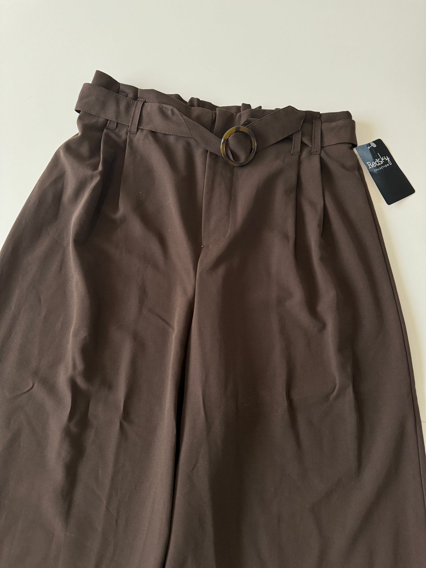 Pantalones pernera ancha cafes, Talla L, Mujer
