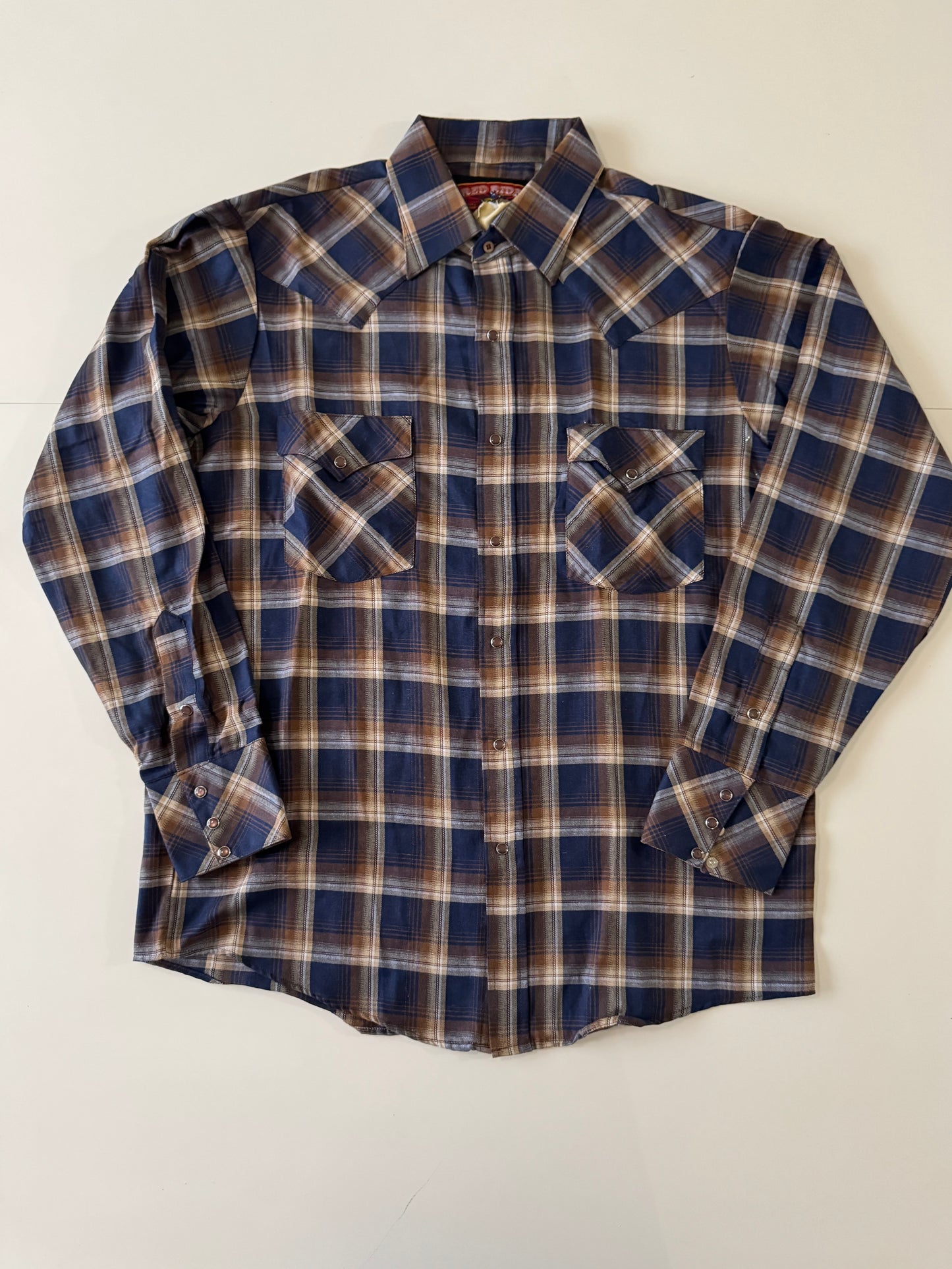 Camisa vaquera cafe de cuadros, Talla L, Hombre, Red Rider