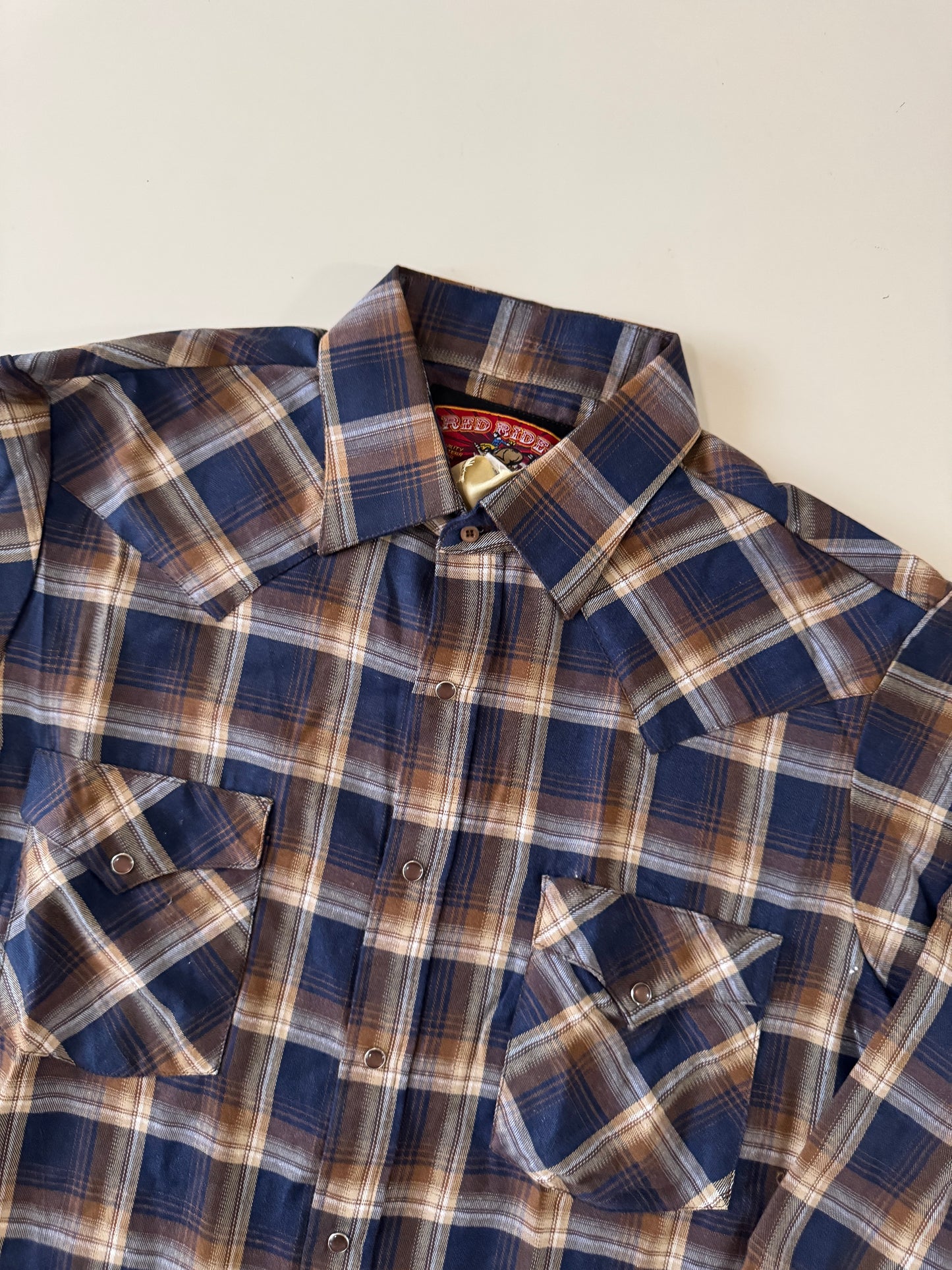 Camisa vaquera cafe de cuadros, Talla L, Hombre, Red Rider