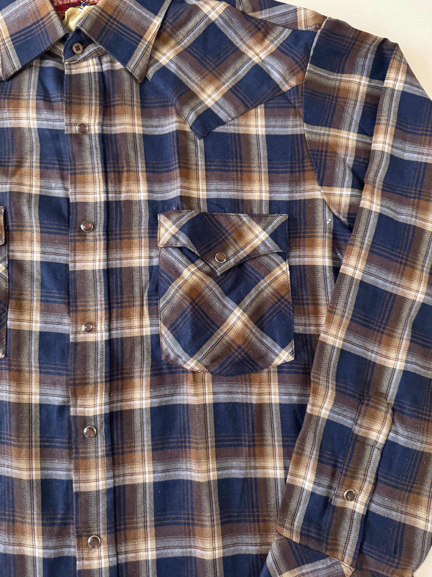 Camisa vaquera cafe de cuadros, Talla L, Hombre, Red Rider