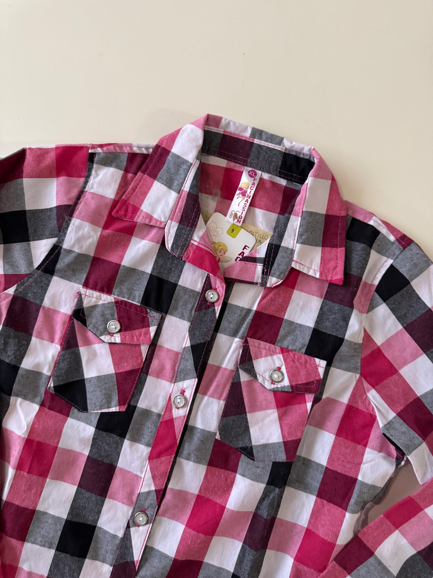 Camisa vaquera rosa manga larga, Talla 10-12 años, Niña, Facinassion