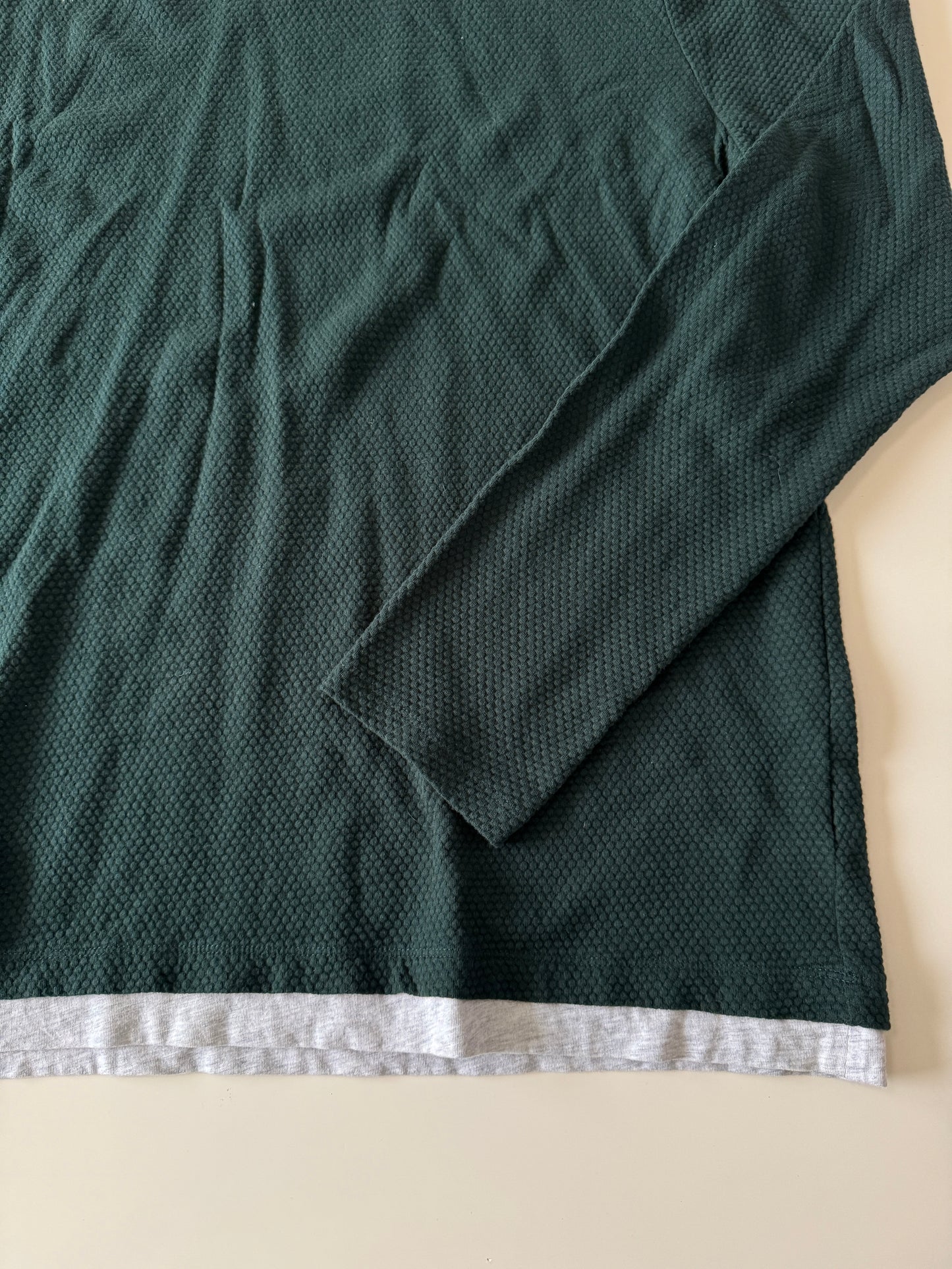 Cardigan verde con cuello gris, Talla L, Hombre
