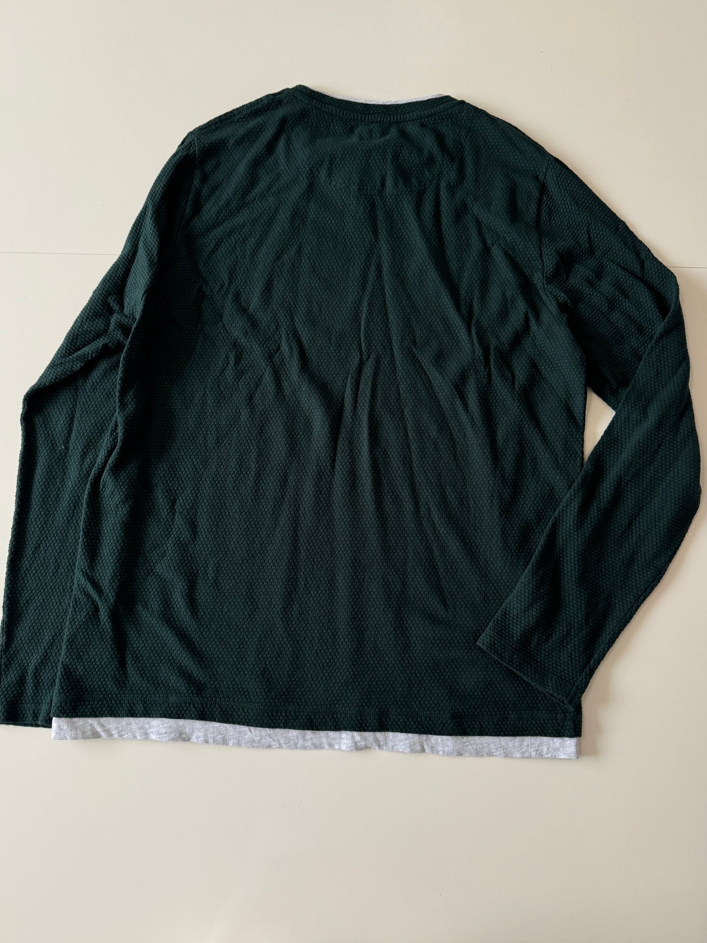 Cardigan verde con cuello gris, Talla L, Hombre