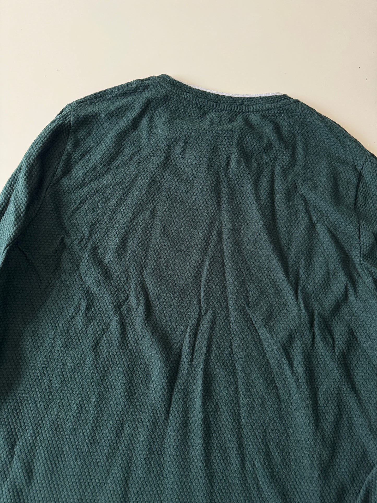 Cardigan verde con cuello gris, Talla L, Hombre