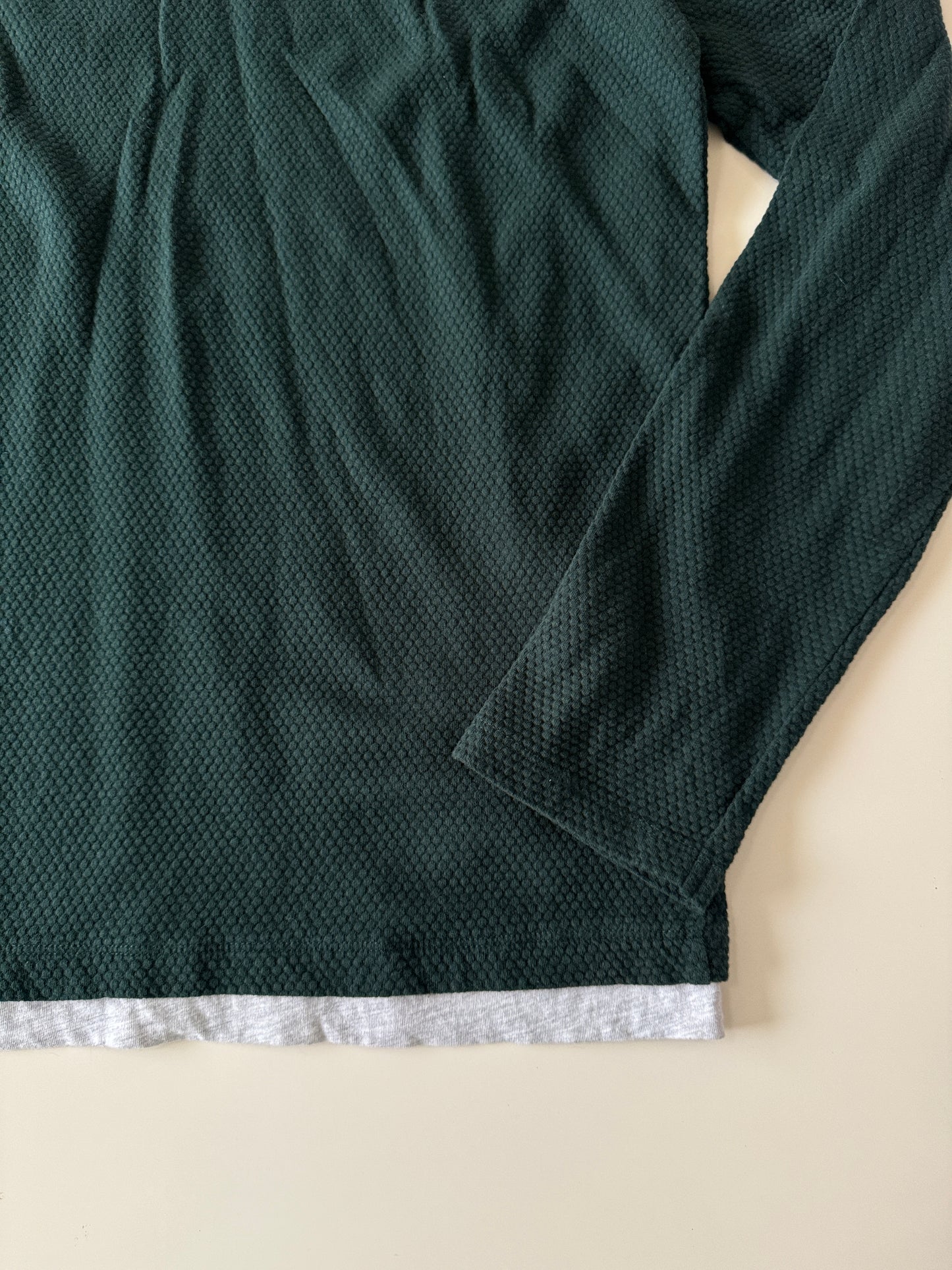 Cardigan verde con cuello gris, Talla L, Hombre