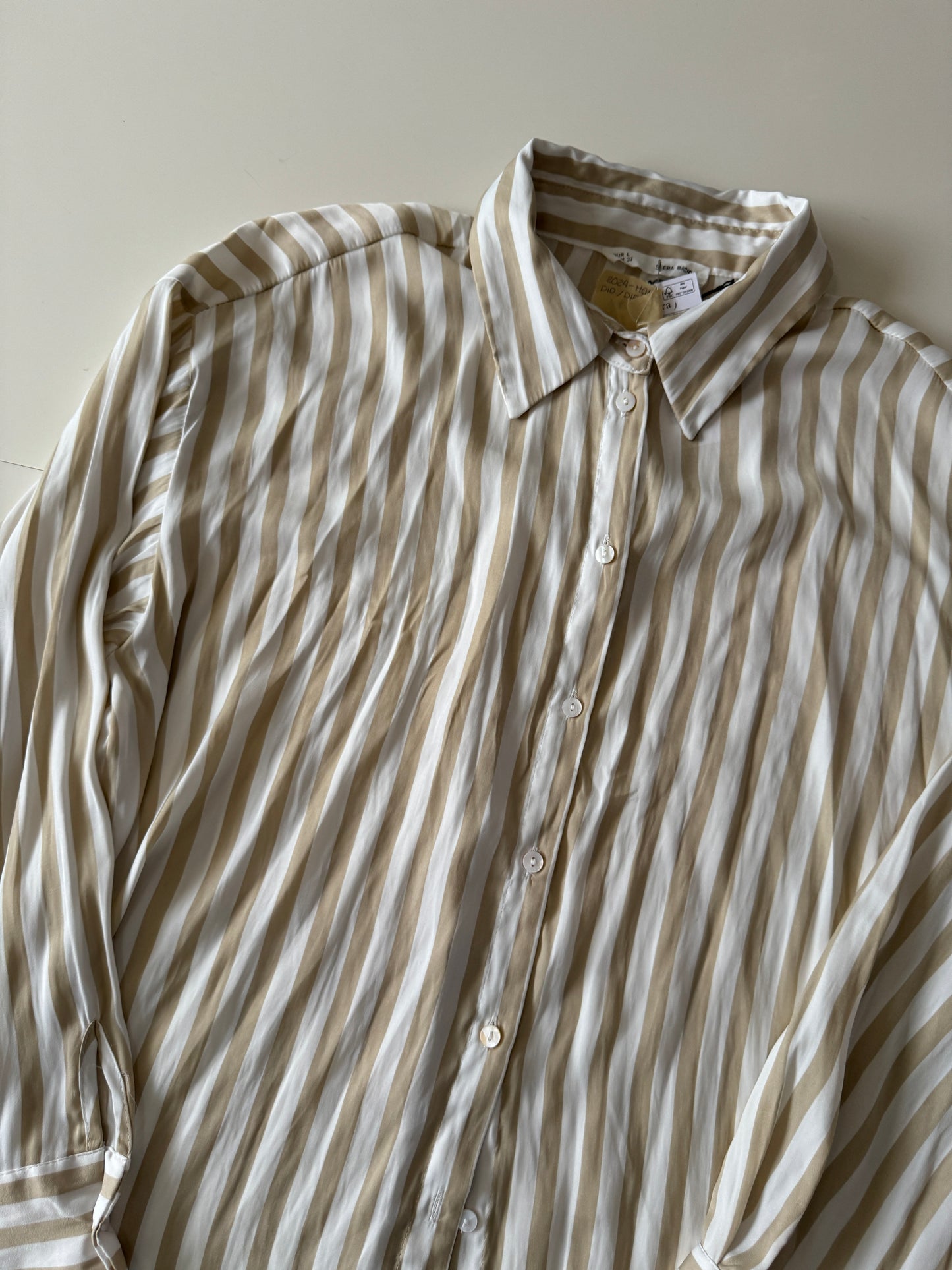Camisa satinada de rayas, Talla L, Mujer