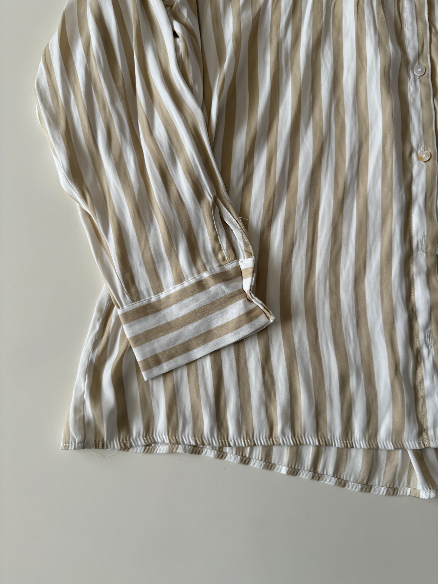 Camisa satinada de rayas, Talla L, Mujer