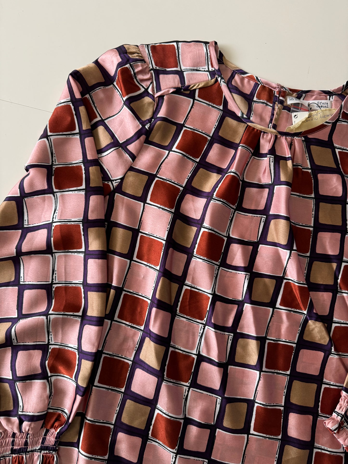 Blusa satinada estampada, Talla XL, Mujer
