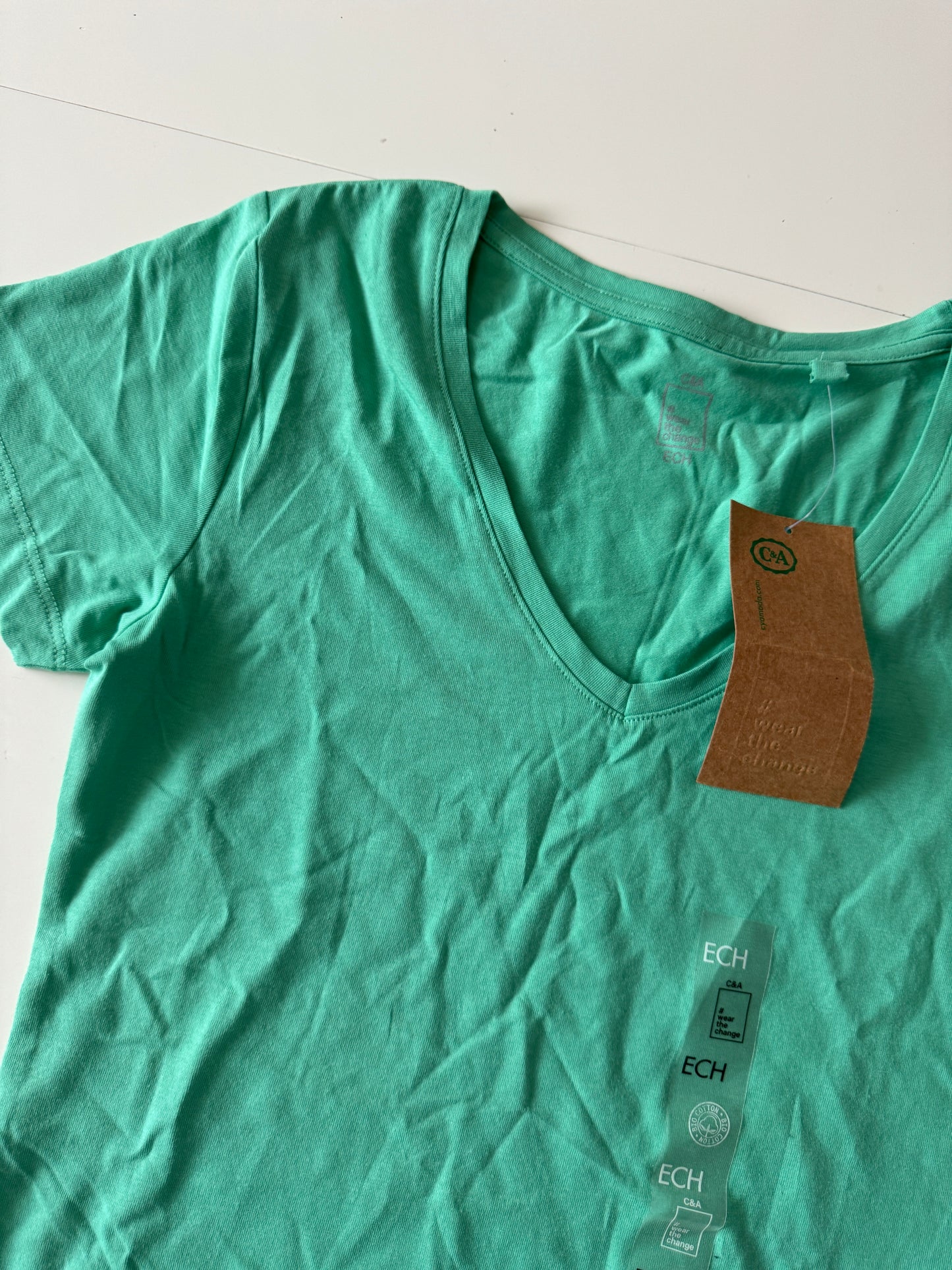 Playera de algodon organico verde, Talla XS, Mujer