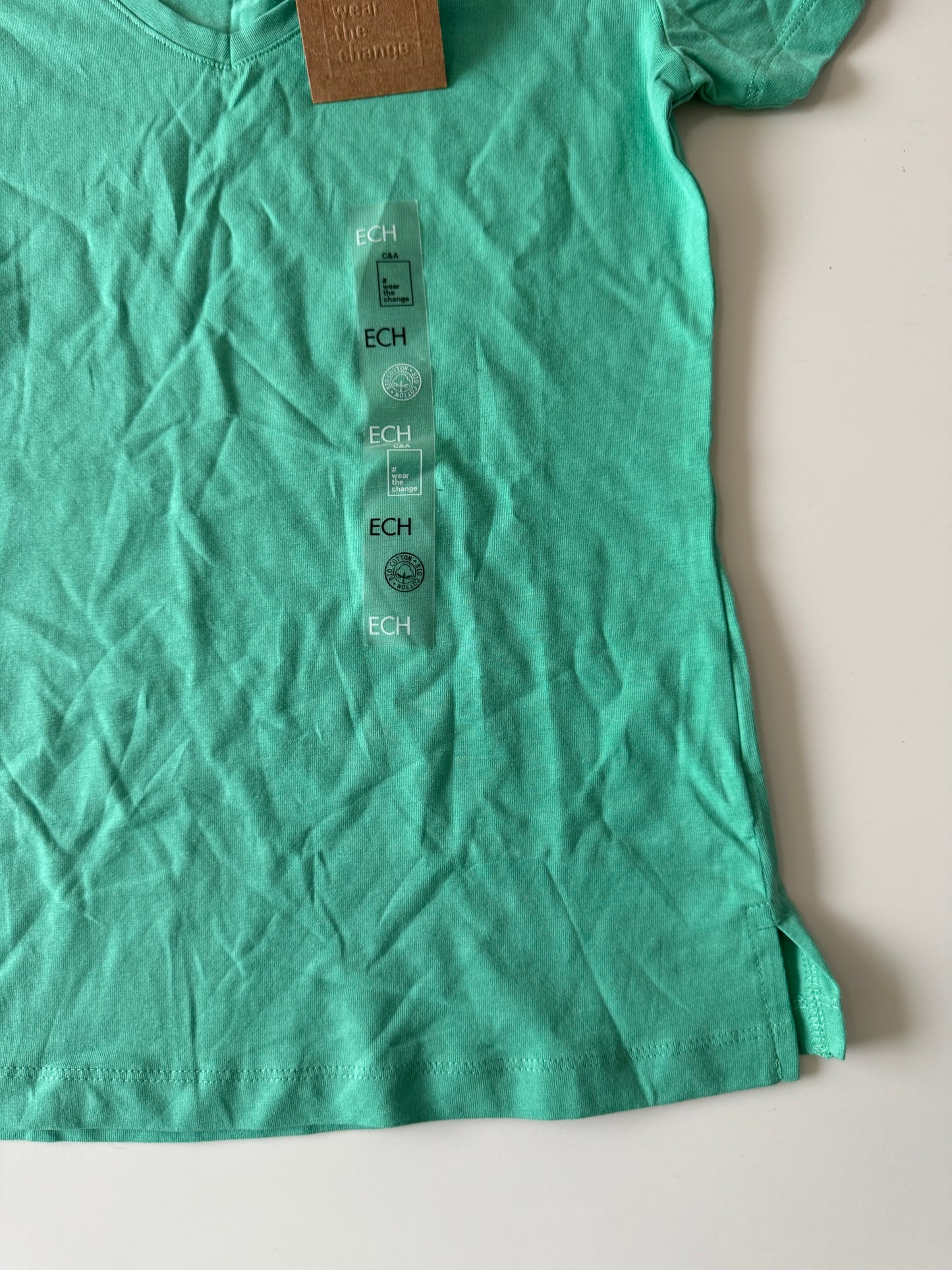 Playera de algodon organico verde, Talla XS, Mujer