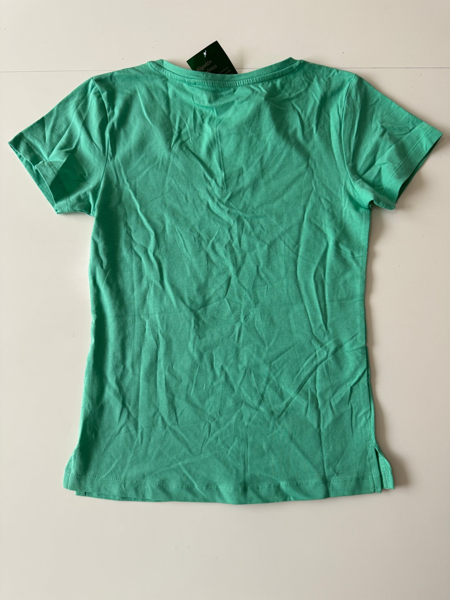 Playera de algodon organico verde, Talla XS, Mujer