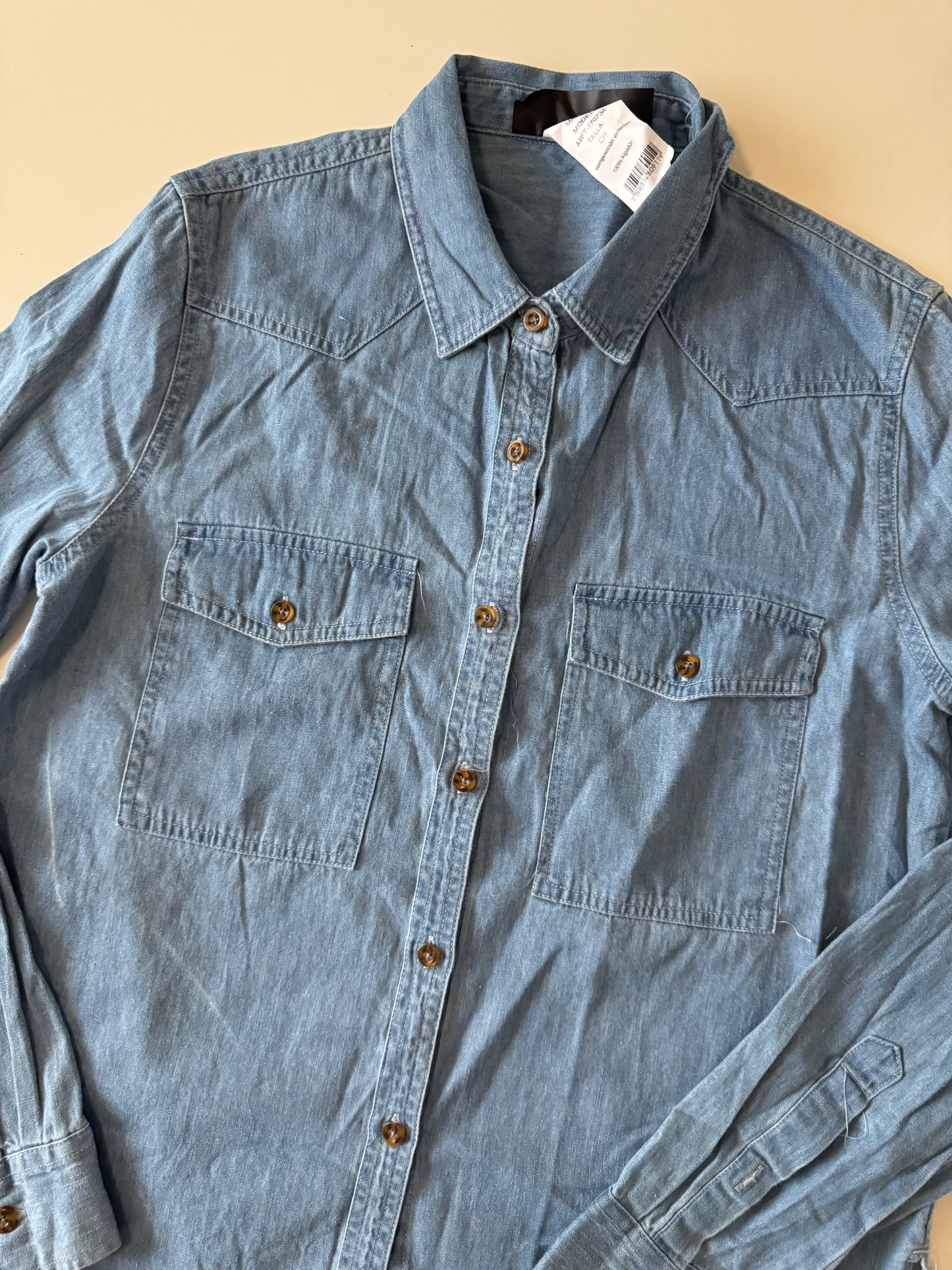 Camisa de mezclilla, manga larga, Talla S, Mujer